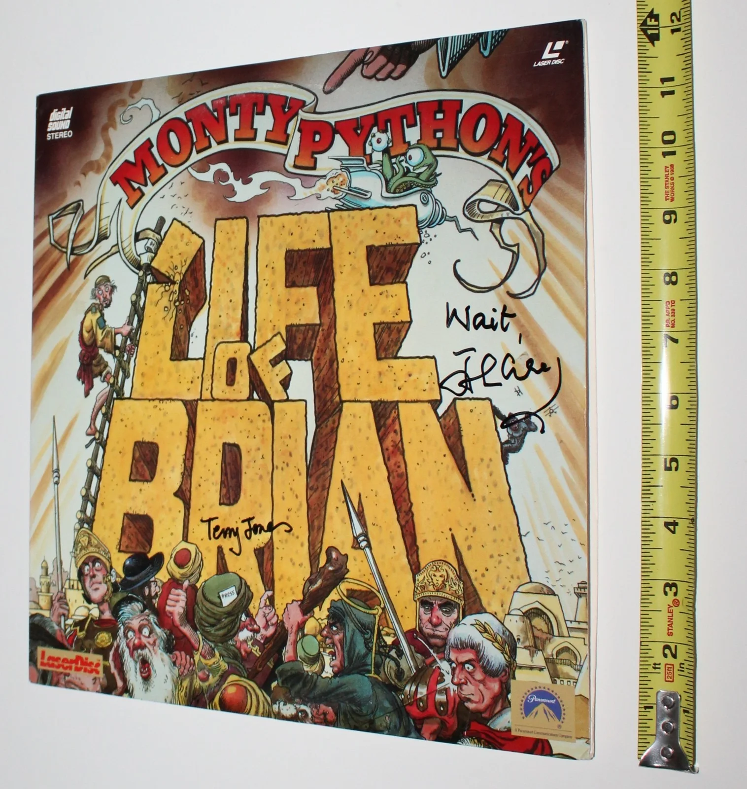 John Cleese and Terry Jones — Monty Python Life of Brian old movie Laserdisc autograph John Cleese Terry Jones