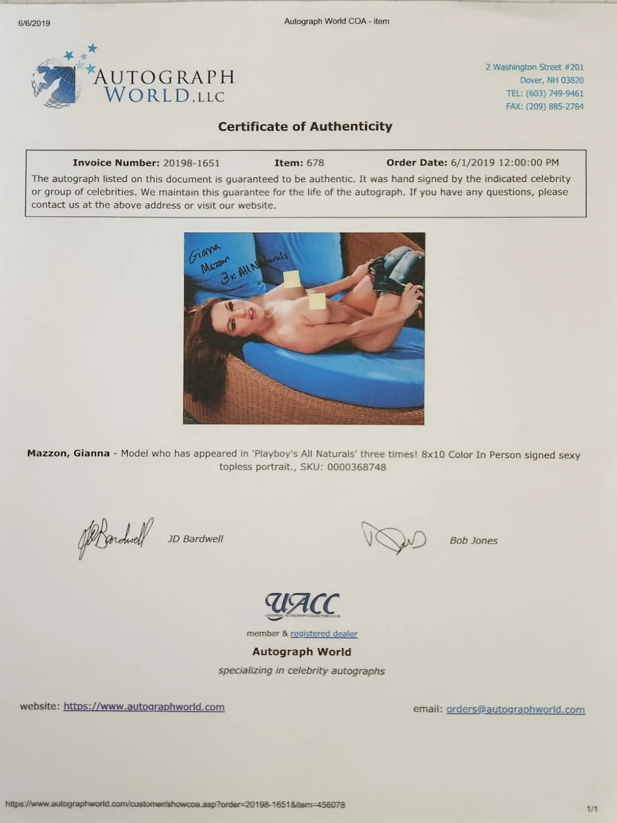 Gianna Mazzon Signed Autographed 8x10" Photograph AW COA Playboy Model Sexy, image 4