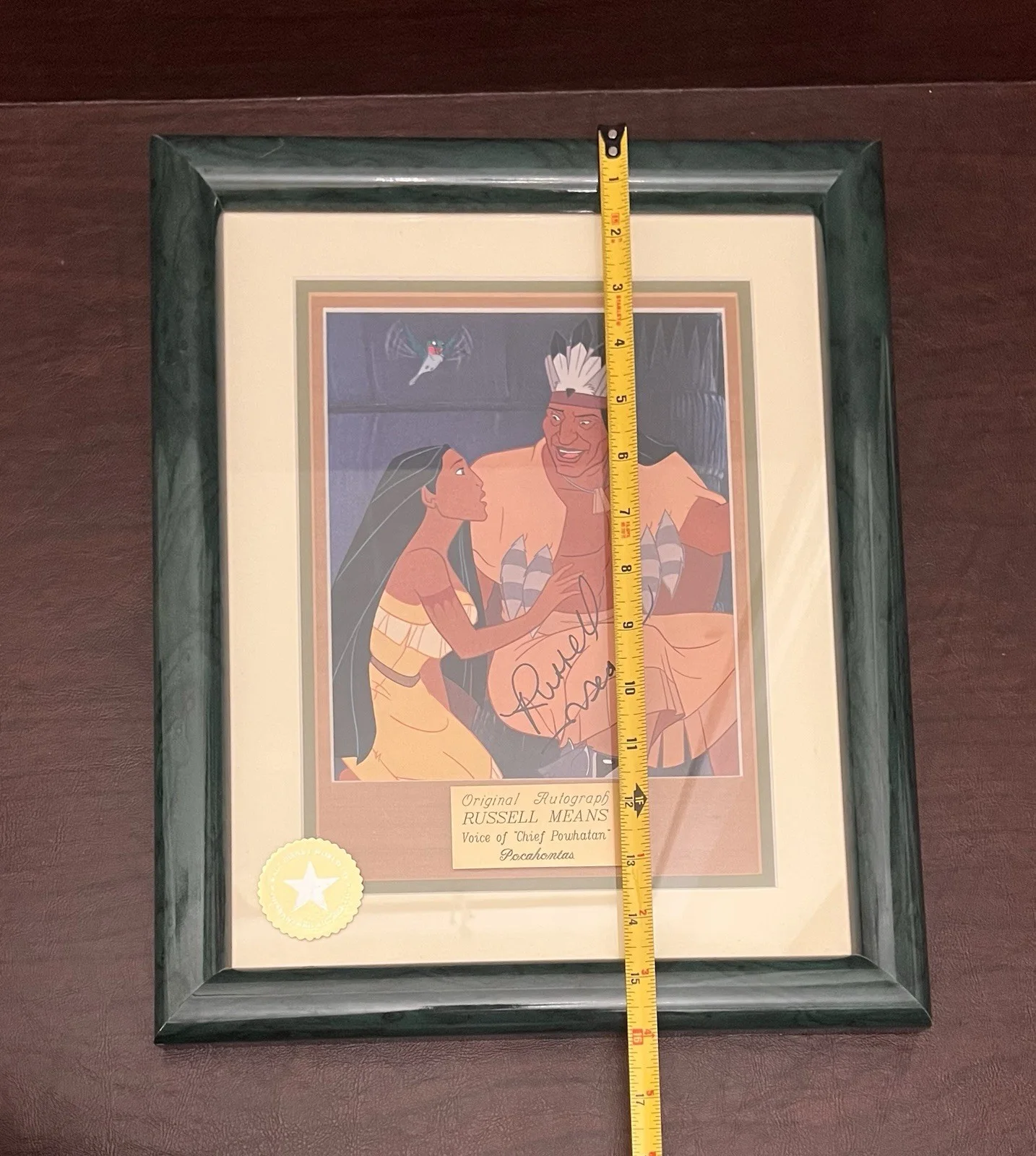 Russell Means — Russell Means Signed Pocahontas Chief Powhatan Autograph Framed Disney, изображение 5