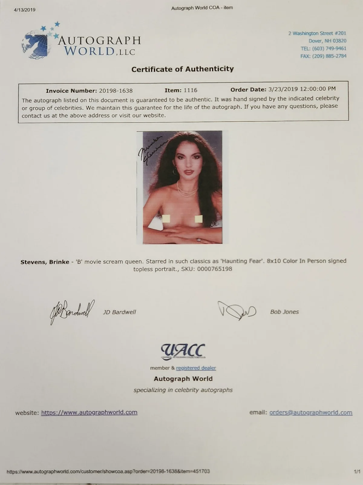 Brinke Stevens Signed Autographed 8x10" Photograph AW COA Sexy Portrait, изображение 4