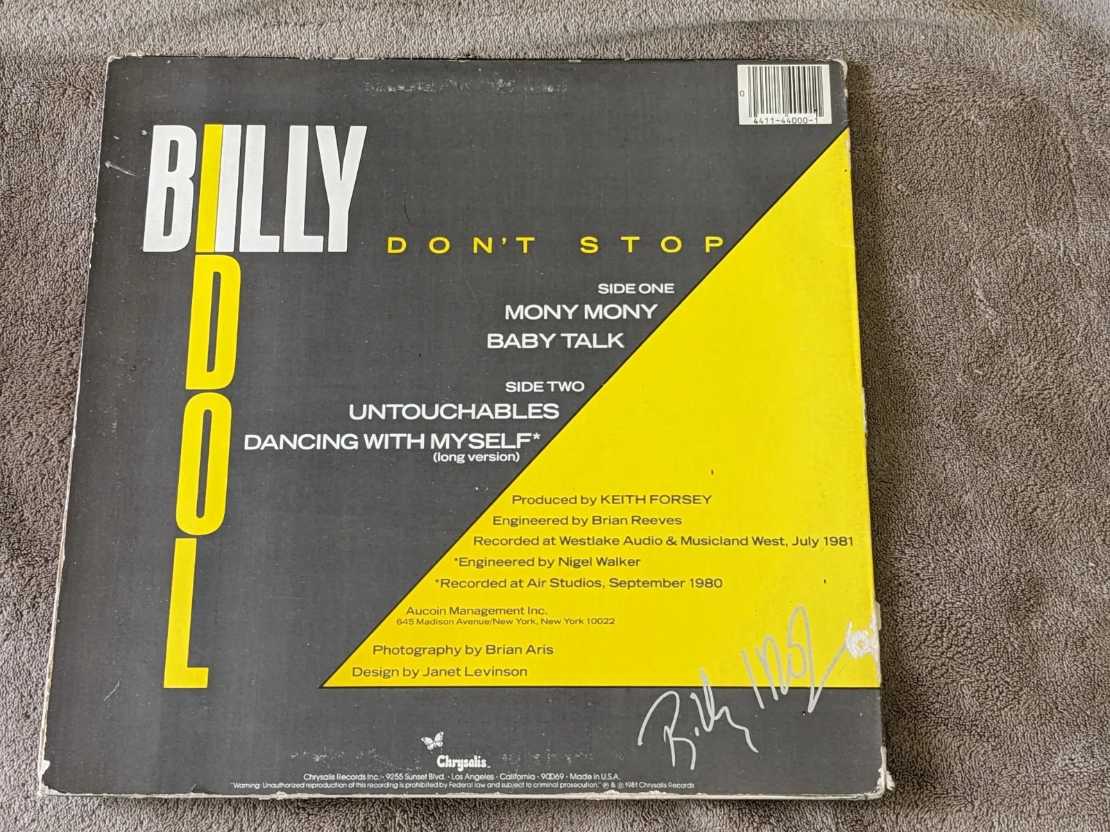 Billy Idol Signed Autograph Record Album Vinyl Dont Stop, image 3