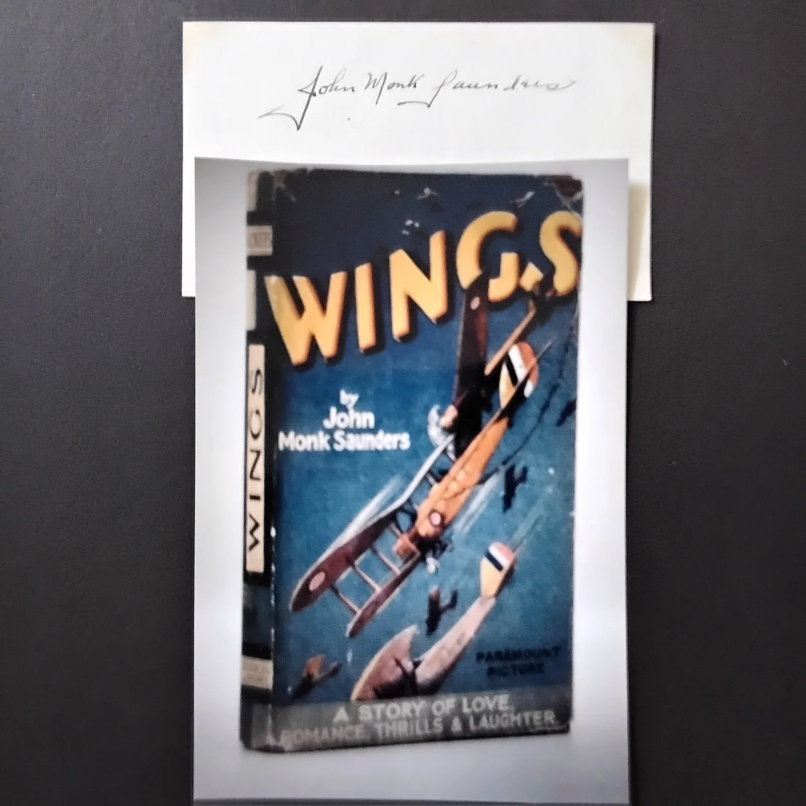 John Monk Saunders SIGNED 1931 Paper Photo Screen Writer Wings Fay Wray, image 2