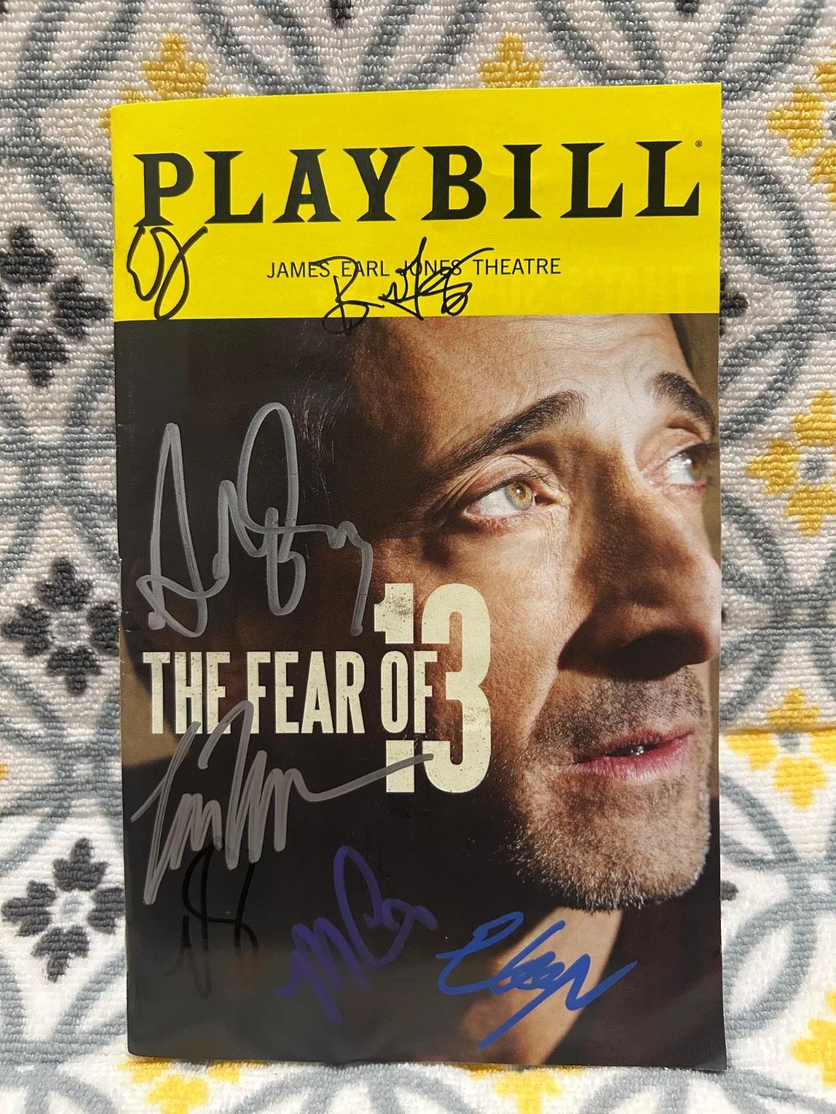 Adrien Brody, Tessa Thompson, Ephraim Sykes + cast members — The Fear of 13 signed Broadway Playbill Adrien Brody, Tessa Thompson + 5 cast