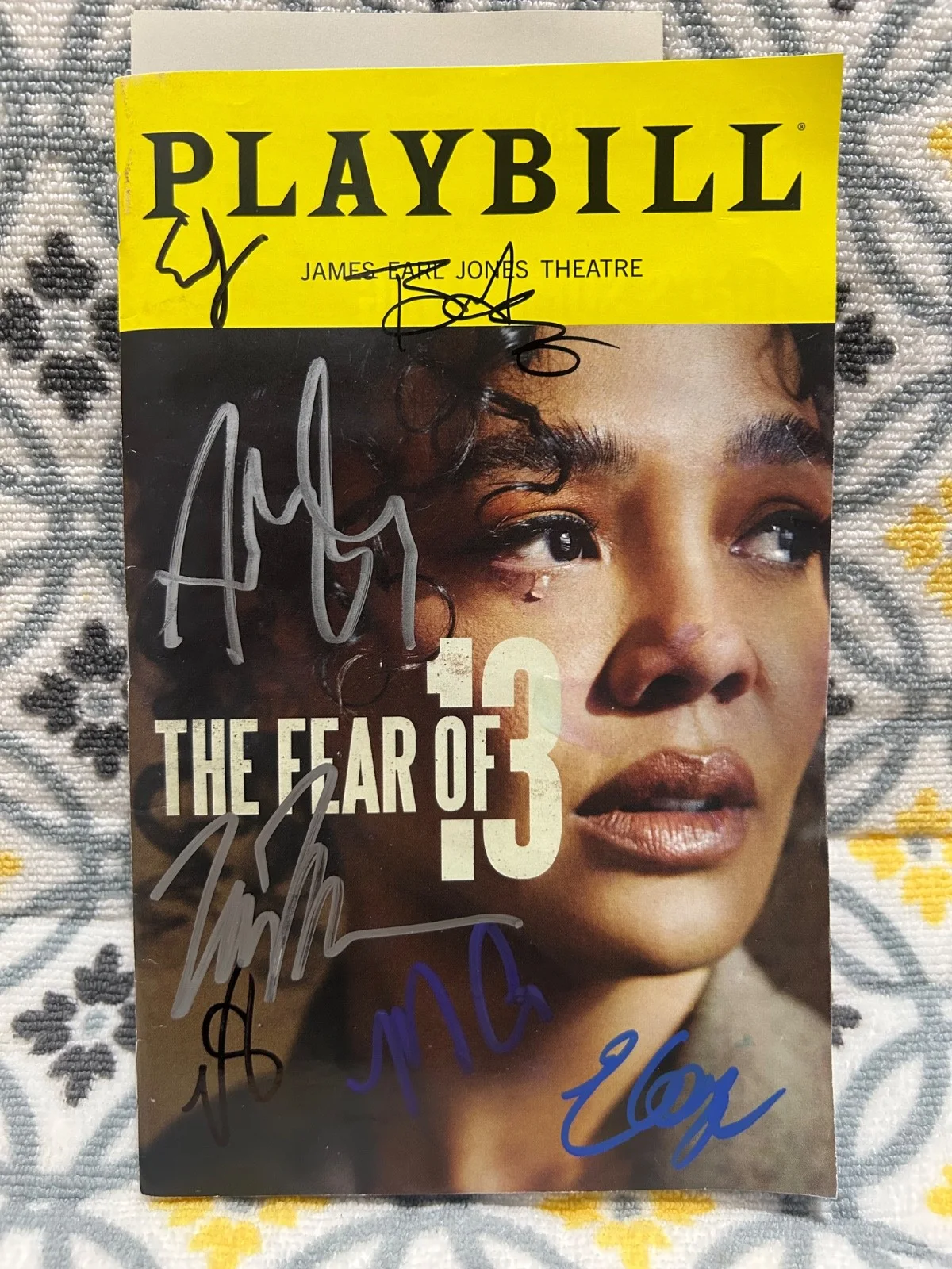 Adrien Brody, Tessa Thompson, Ephraim Sykes + cast members — The Fear of 13 signed Broadway Playbill Adrien Brody, Tessa Thompson + 5 cast