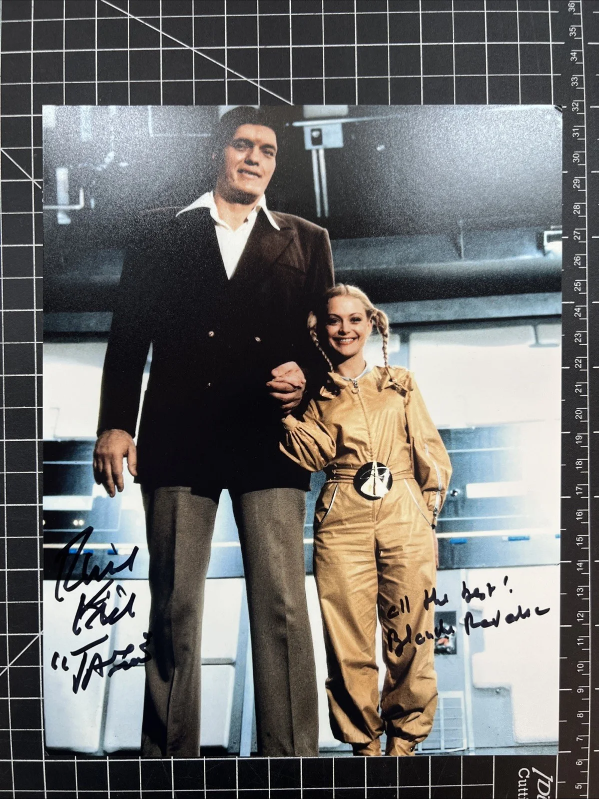 Richard Kiel — Richard Kiel + Blanche Ravalec Signed Autographed 8x10 Photo Moonraker Bond Jaws
