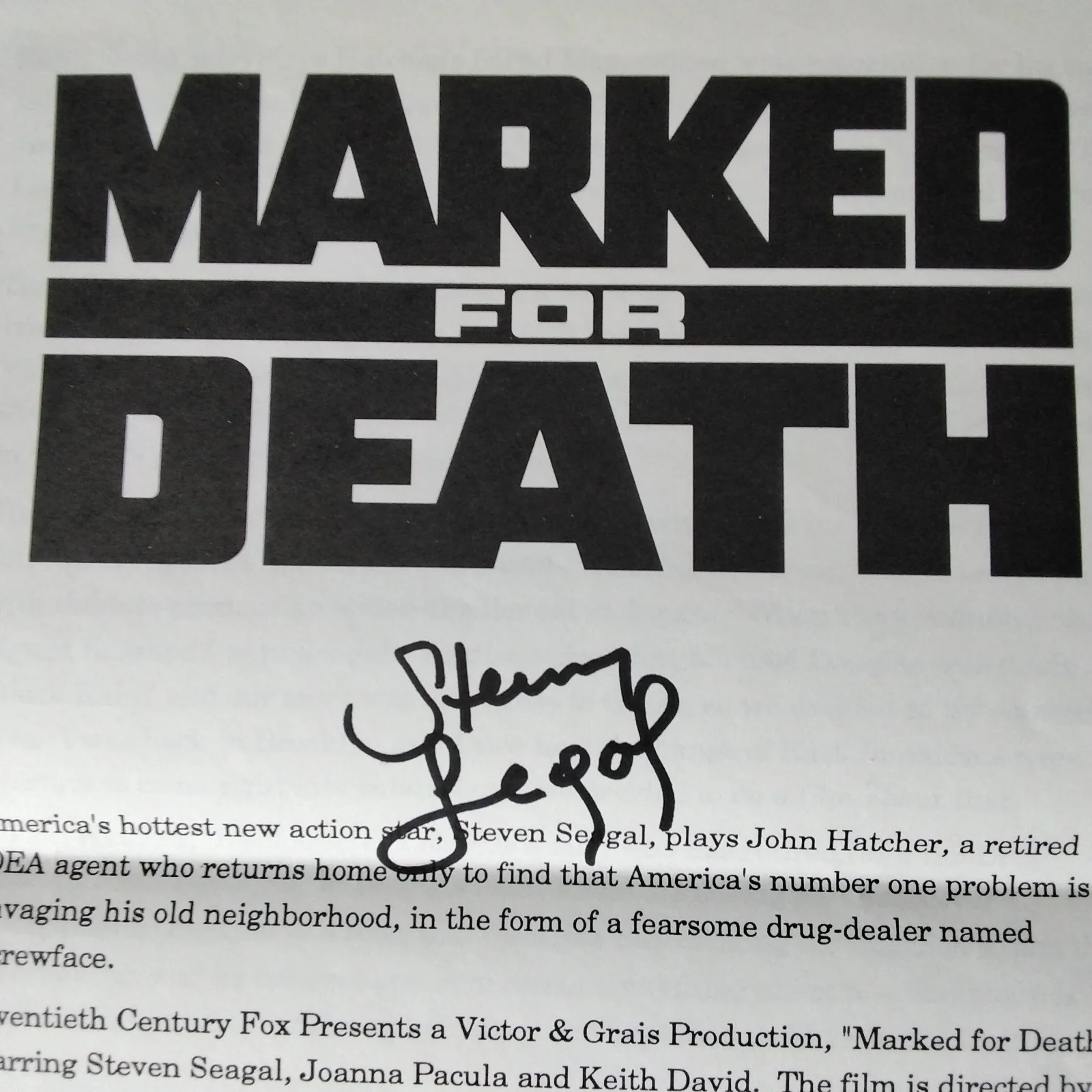 Steven Seagal SIGNED Page Movie Actor Marked For Death Under Seige Hard 2 Kill, изображение 3