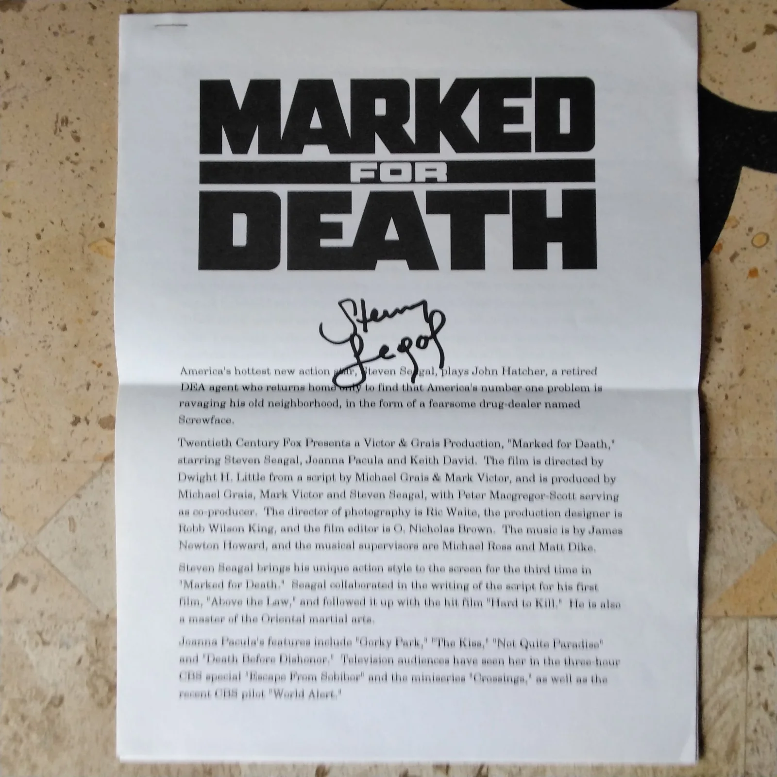 Steven Seagal SIGNED Page Movie Actor Marked For Death Under Seige Hard 2 Kill, изображение 4