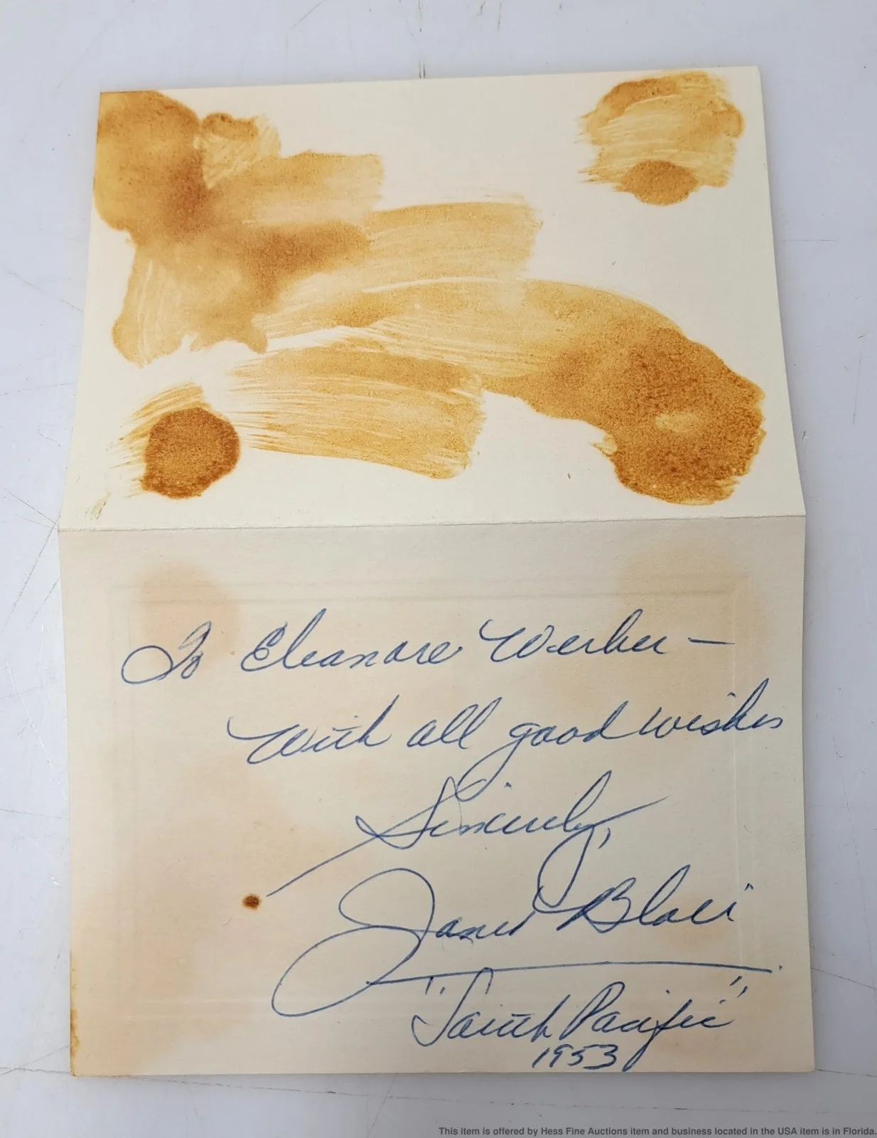 Janet Blair South Pacific 1953 Autograph American Big Band Singer Actress, изображение 3