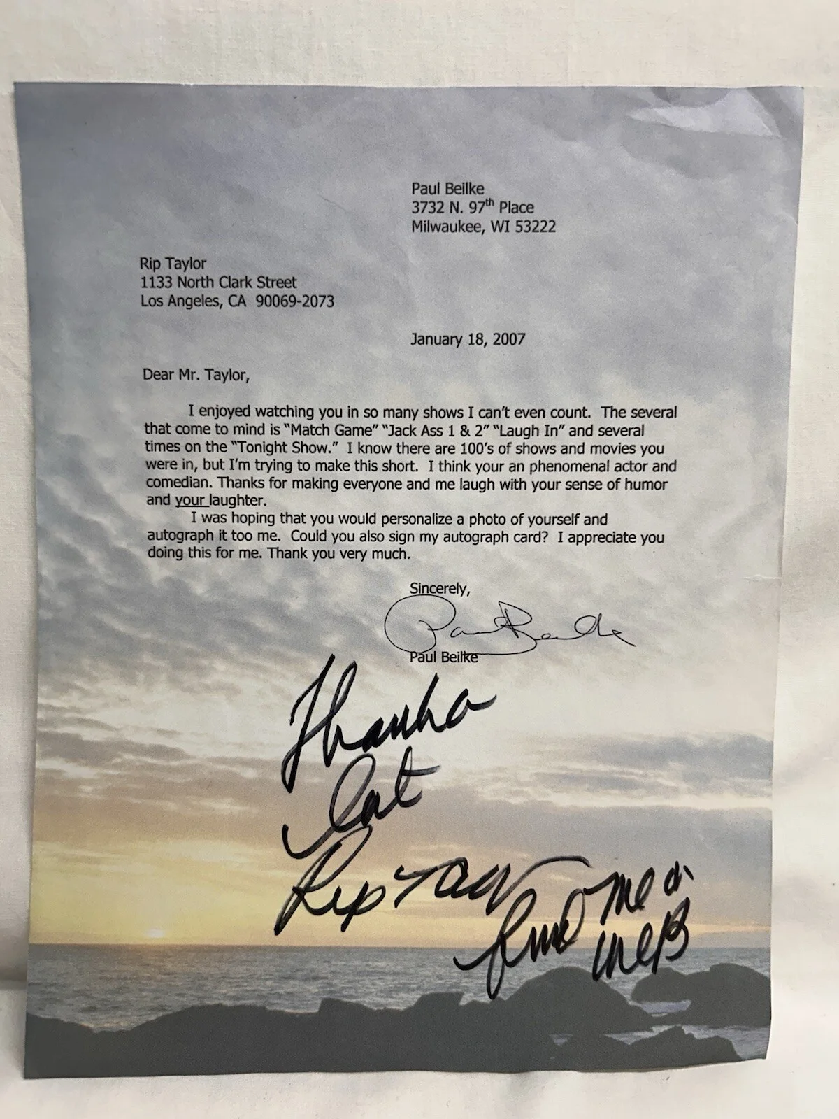 Rip Taylor — Rip Taylor American Actor 8x10 Black White Picture & a Personal Letter Signed, image 3