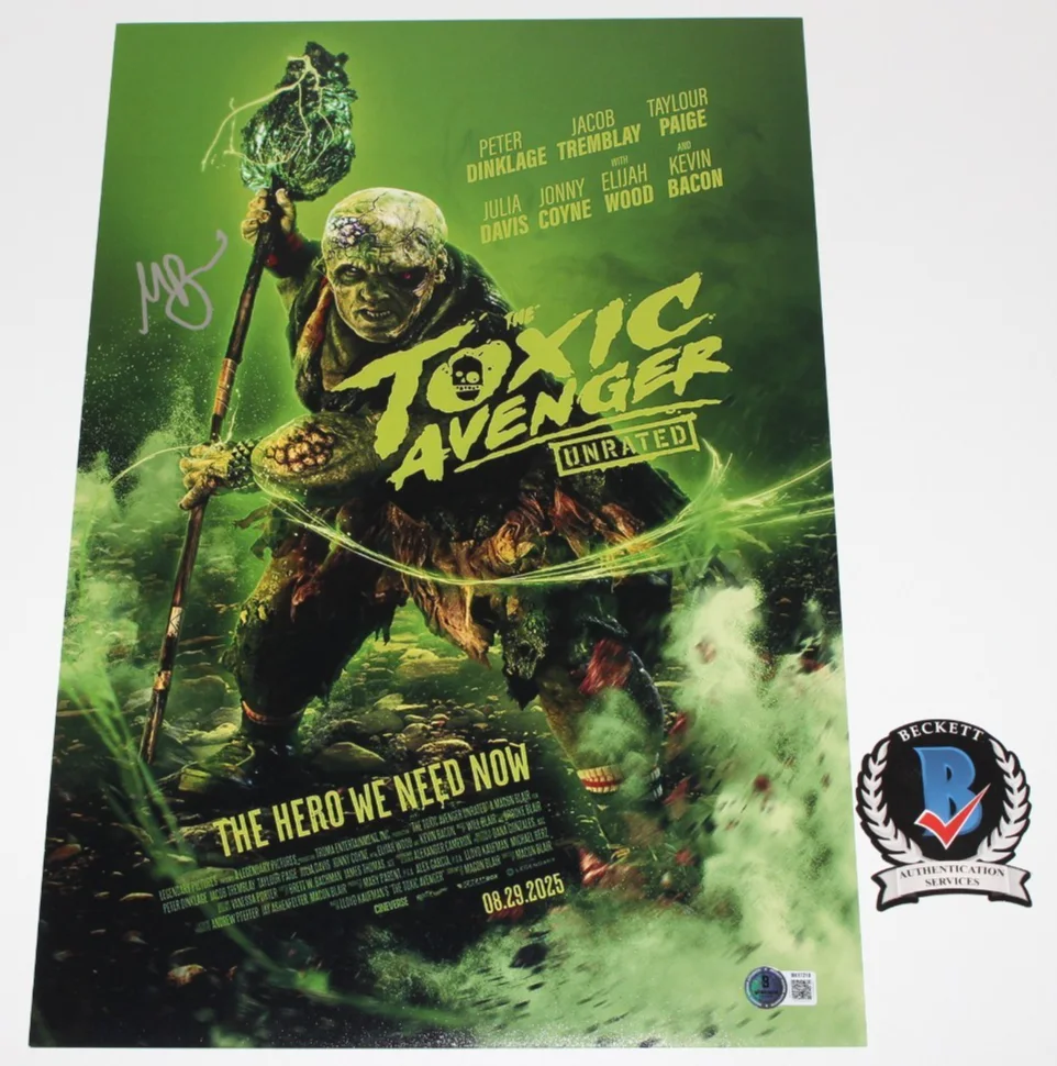 Macon Blair — DIRECTOR MACON BLAIR SIGNED 'THE TOXIC AVENGER' 12x18 MOVIE POSTER BECKETT COA