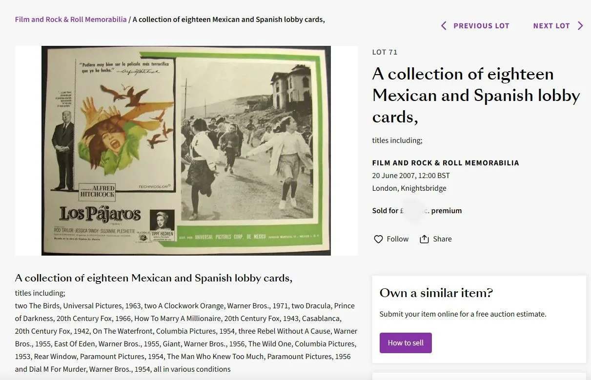 Original Mexican Lobby Card Collection James Dean Brando Hitchcock Bonhams Prov., изображение 3