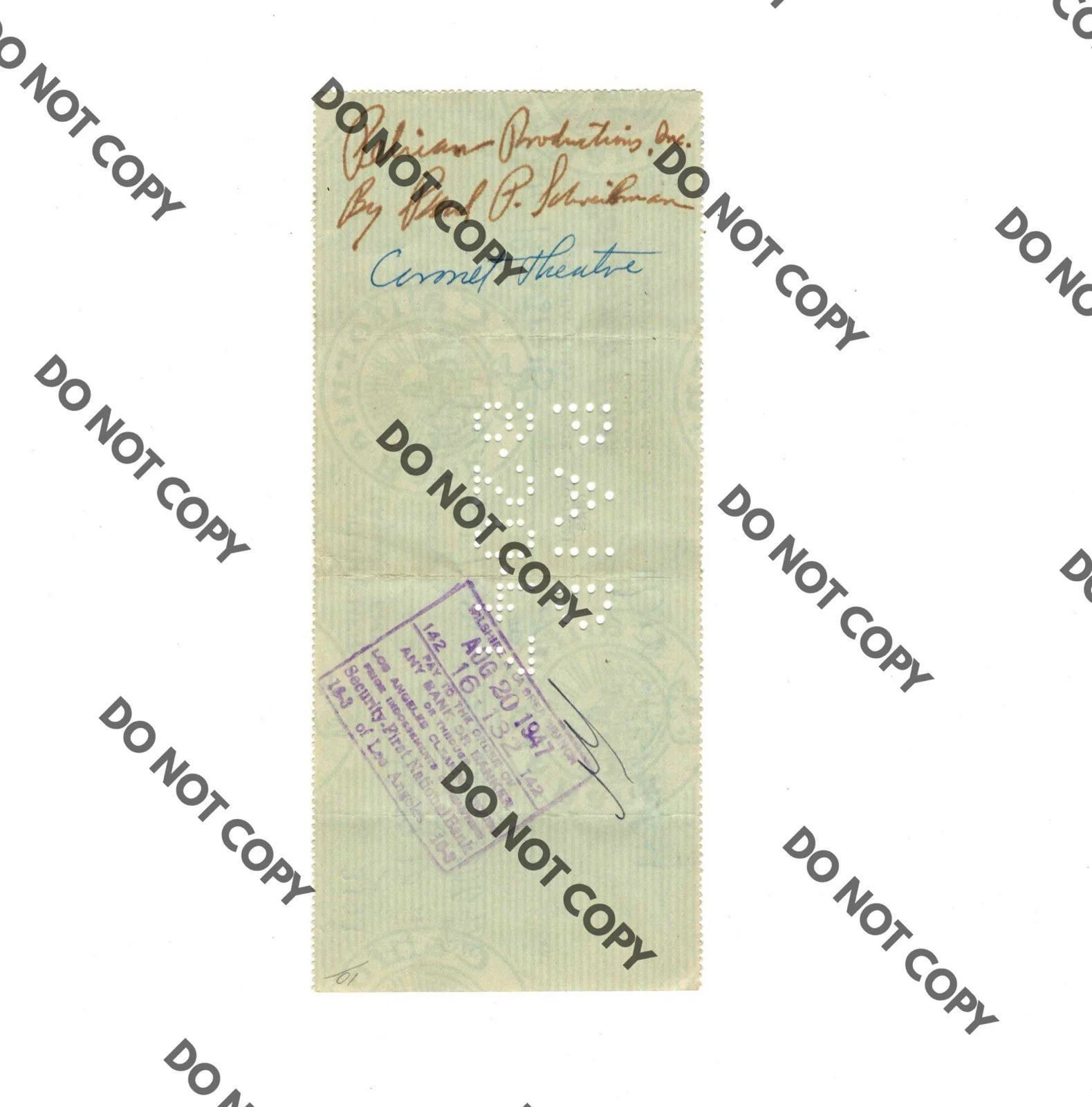 1947 John Emery Spellbound SIGNED AUTOGRAPHED Check Pelican Productions, image 2