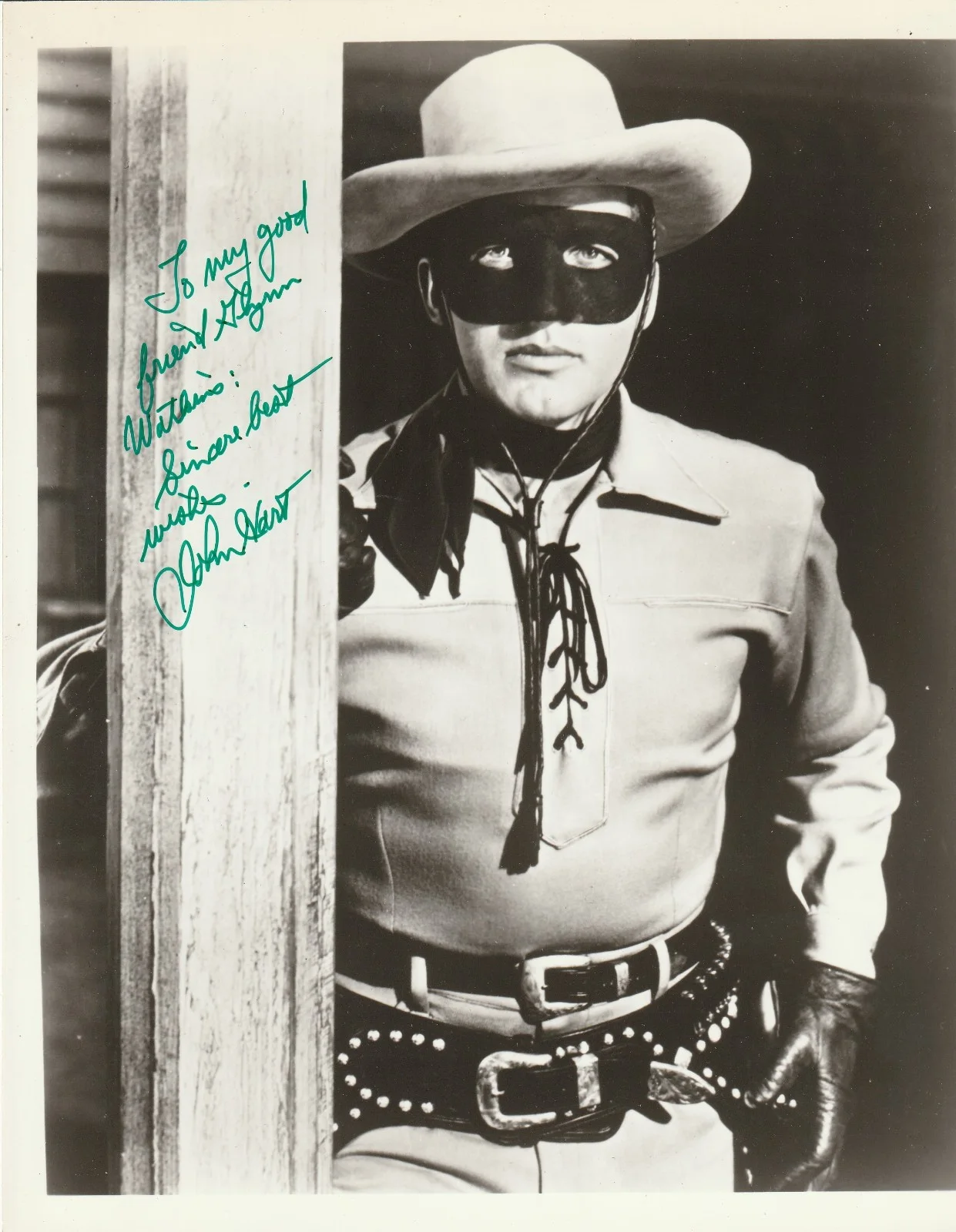 John Hart — John Hart, B-western and serial star, signed 8x10 photo as The Lone Ranger