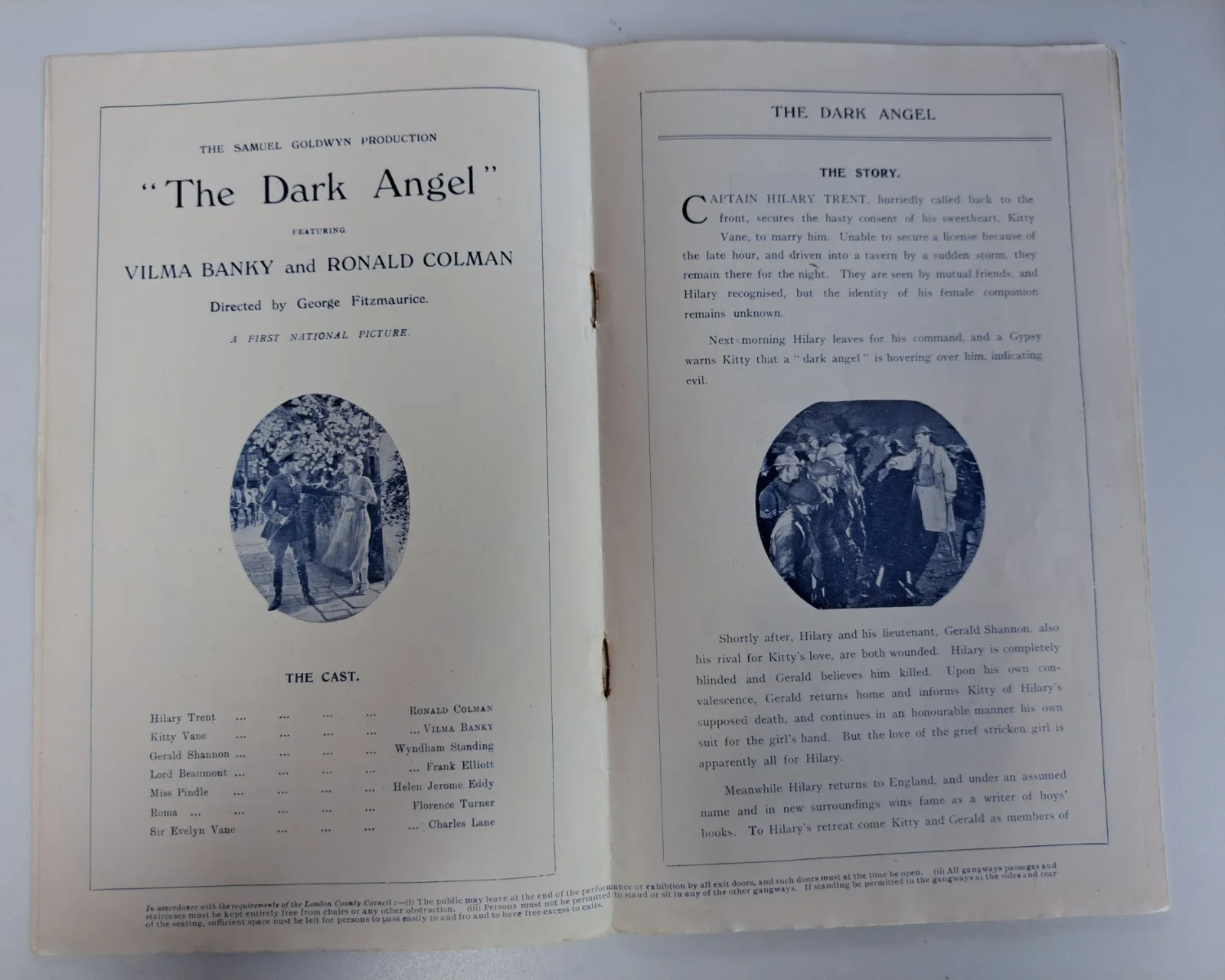 1926 London film premier programme "The Dark Angel" Vilma Banky Ronald Colman, изображение 3