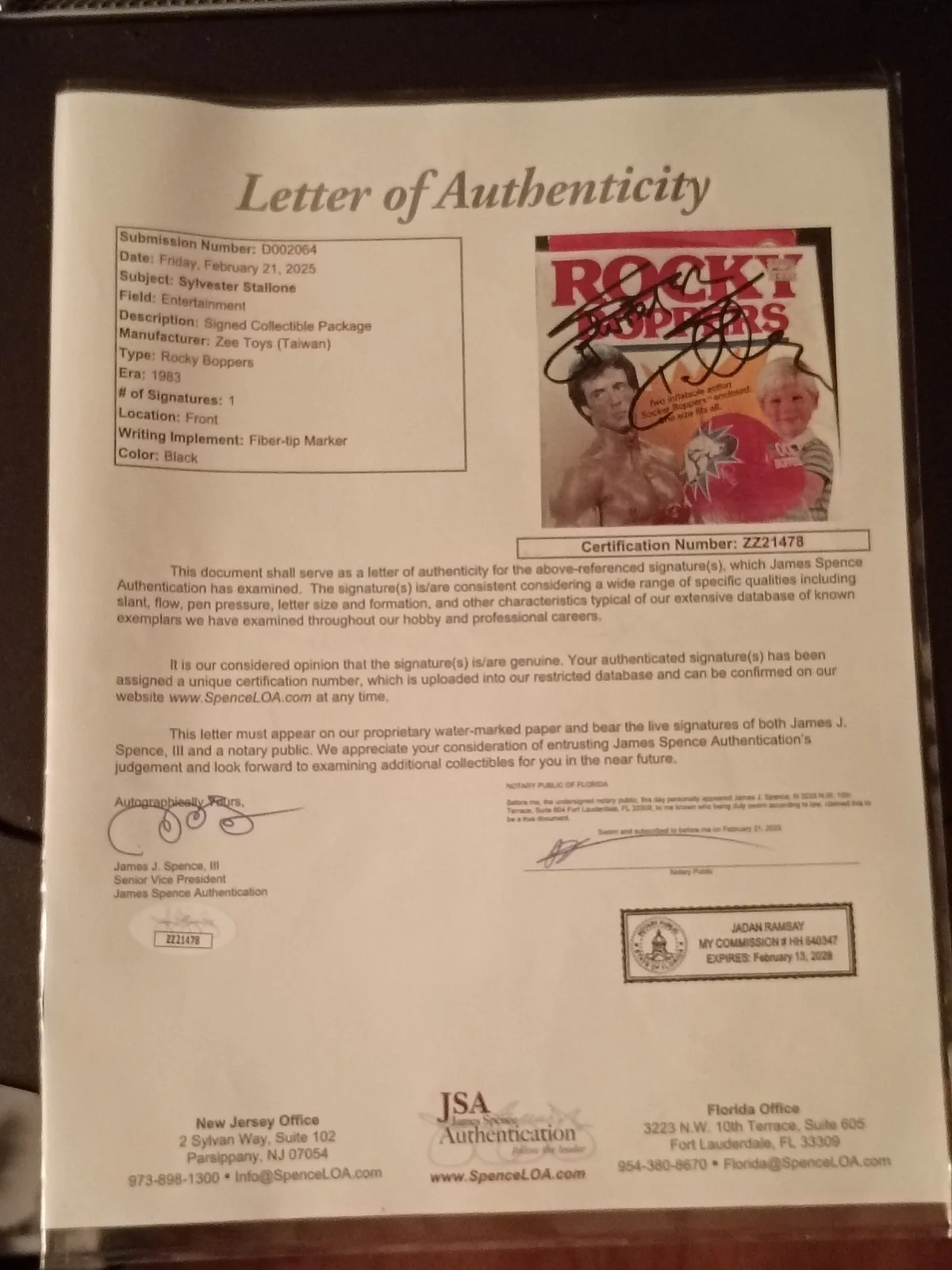 Sylvester Stallone — ULTRA RARE! Sylvester Stallone Autographed/Signed "Rocky Boppers" Box w/ Boppers, изображение 4