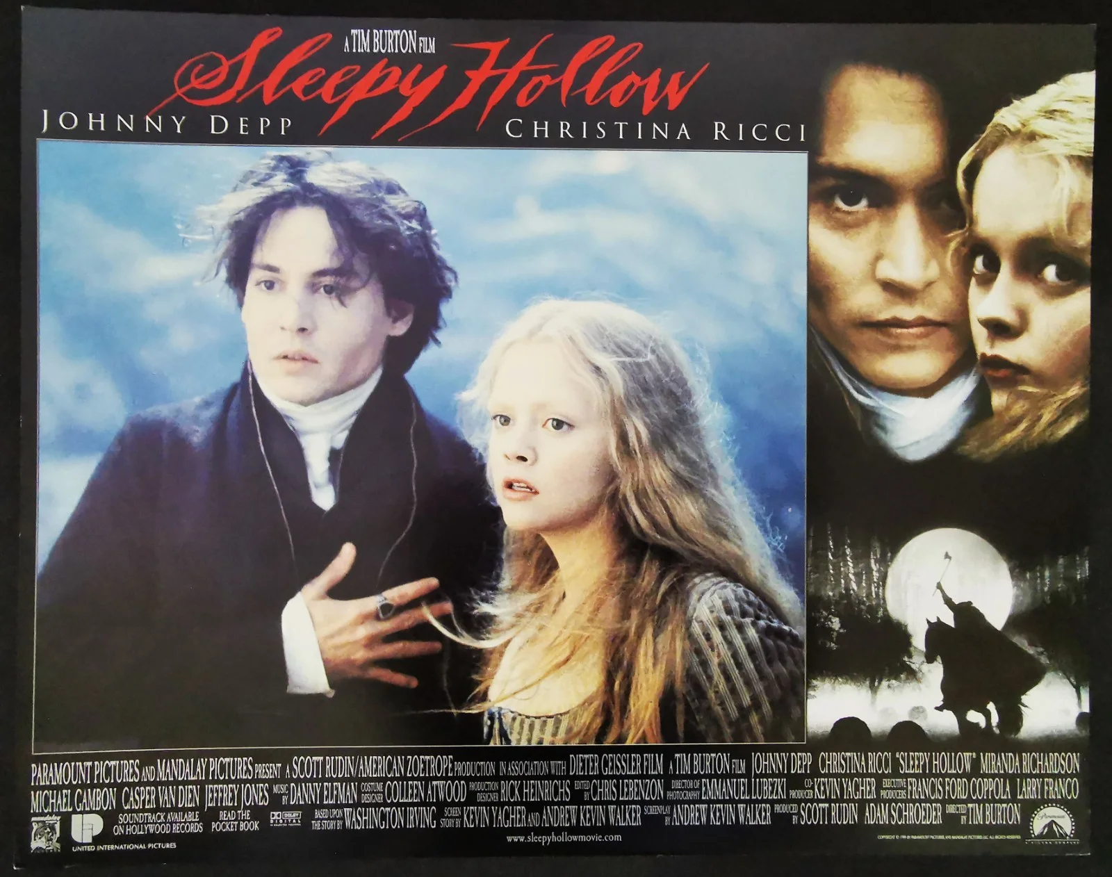 SLEEPY HOLLOW 1999 Johnny Depp Christina Ricci 2 LOBBY CARDS, изображение 2