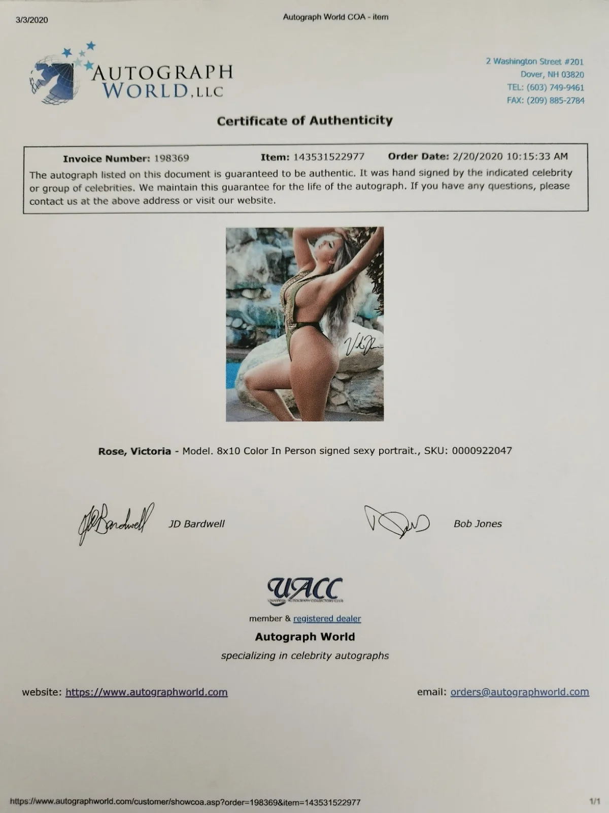Victoria Rose Signed Autographed 8x10" Photograph AW COA Model Sexy Portrait, изображение 4
