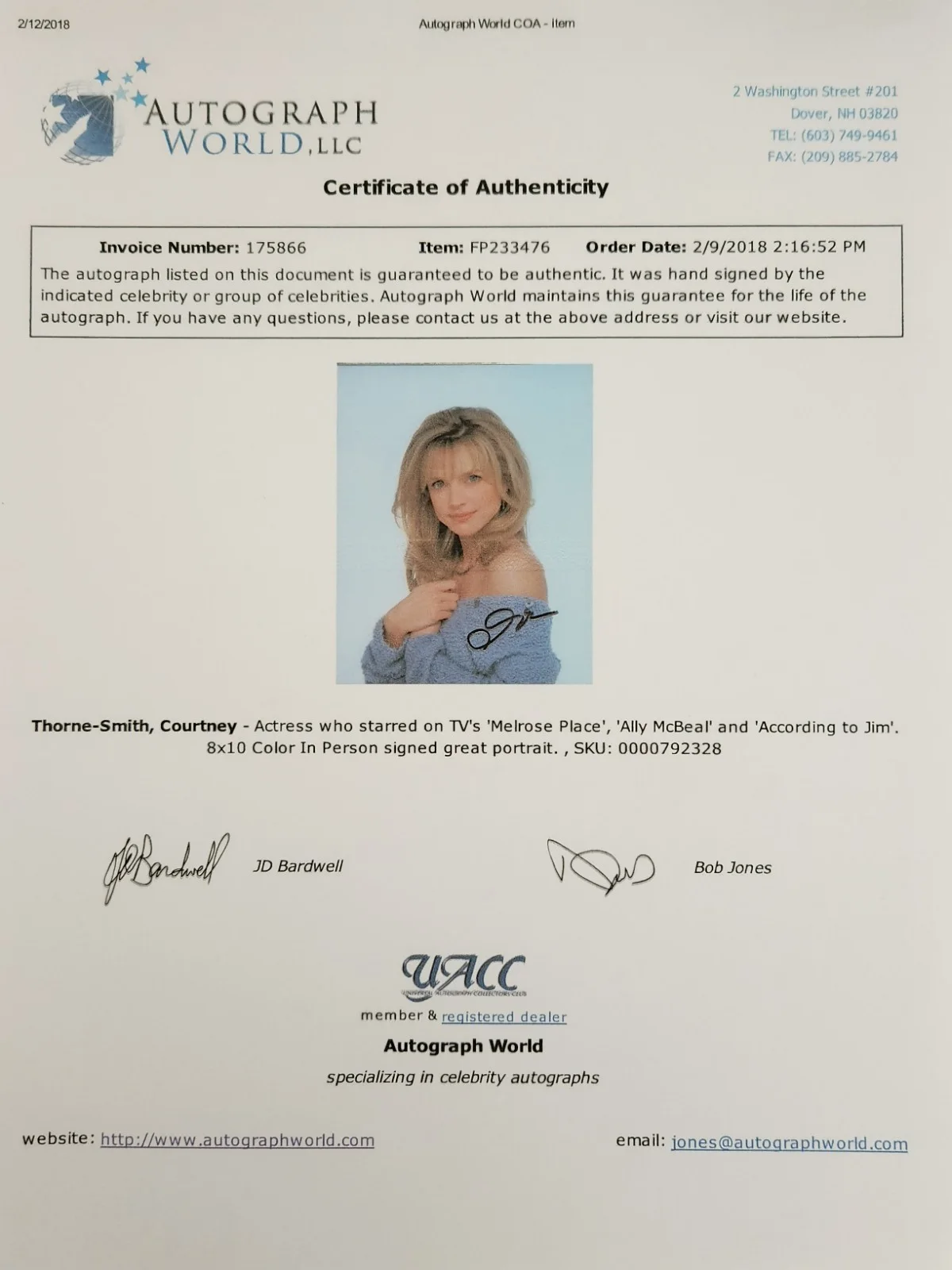 Courtney Thorne-Smith Signed Autographed 8x10" Photograph AW COA Melrose Place, изображение 4