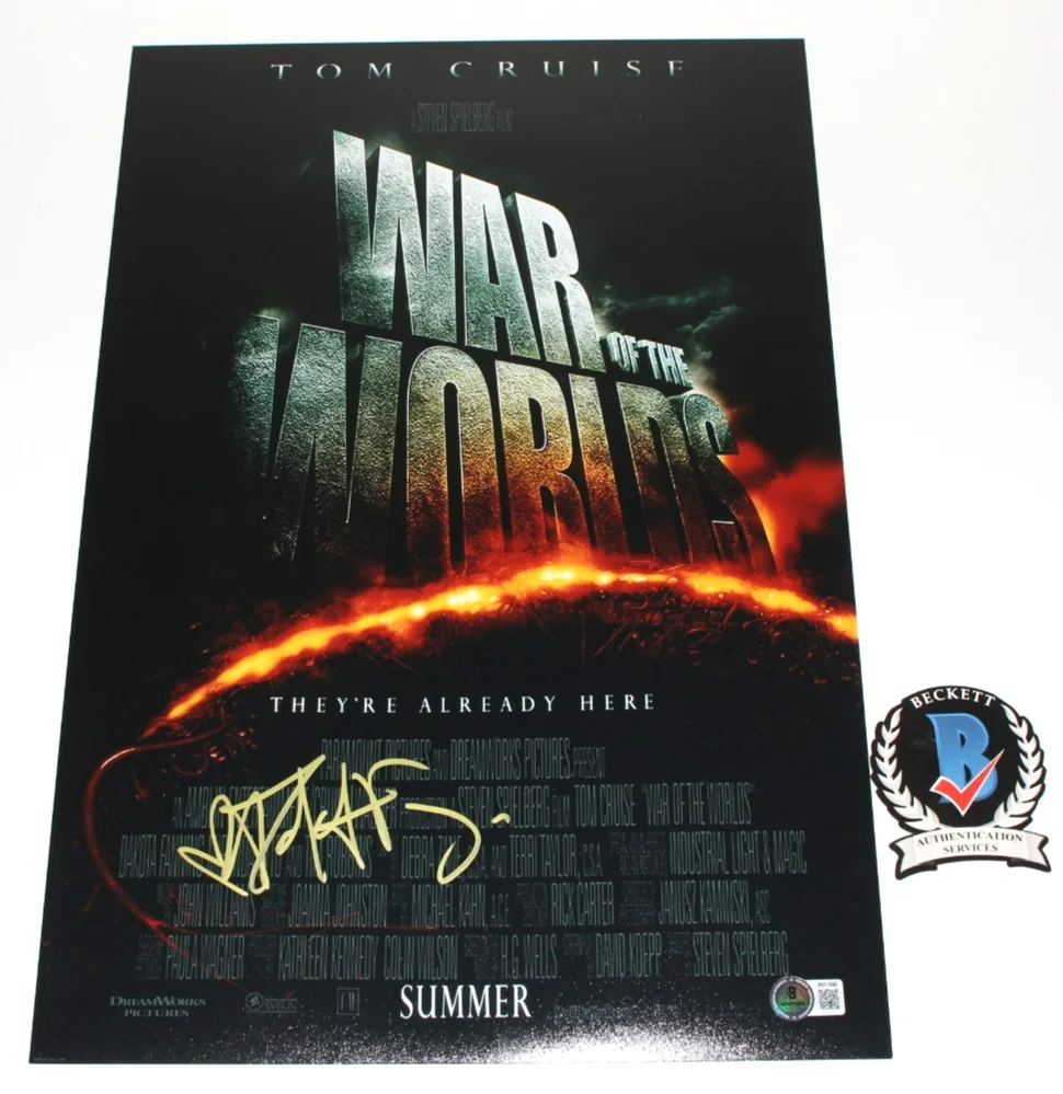 DAKOTA FANNING SIGNED 'WAR OF THE WORLDS' 12x18 MOVIE POSTER BECKETT COA ACTRESS, изображение 3