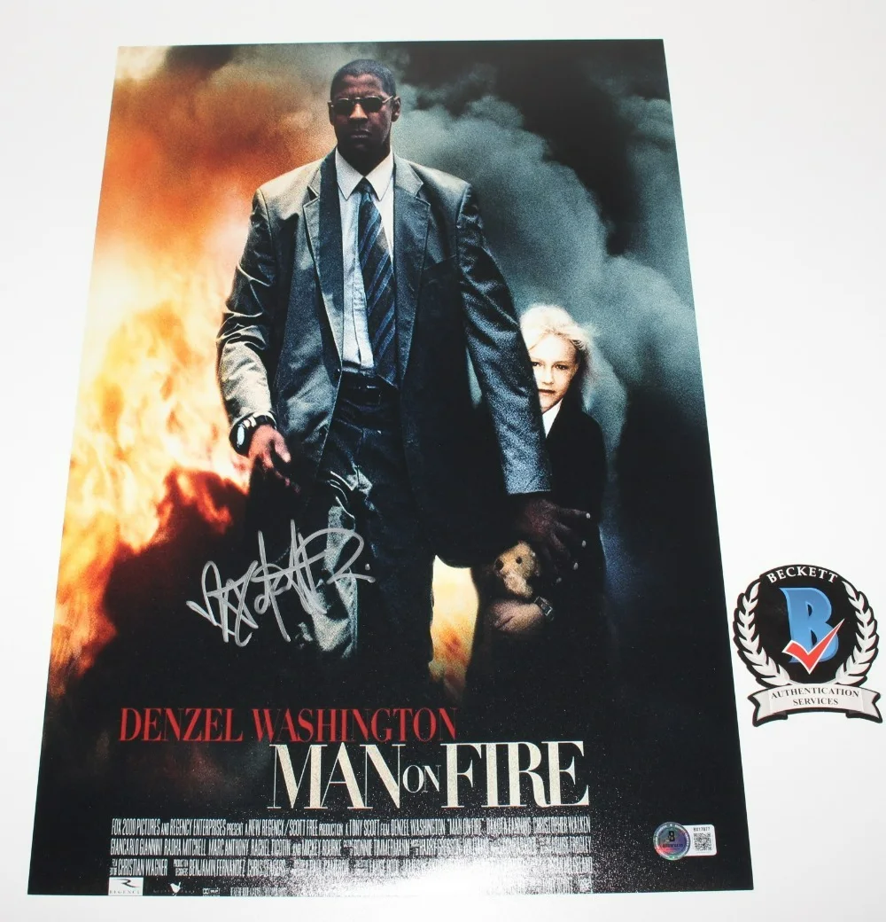 DAKOTA FANNING SIGNED 'MAN ON FIRE' 12x18 MOVIE POSTER DENZEL BECKETT COA BAS, изображение 2