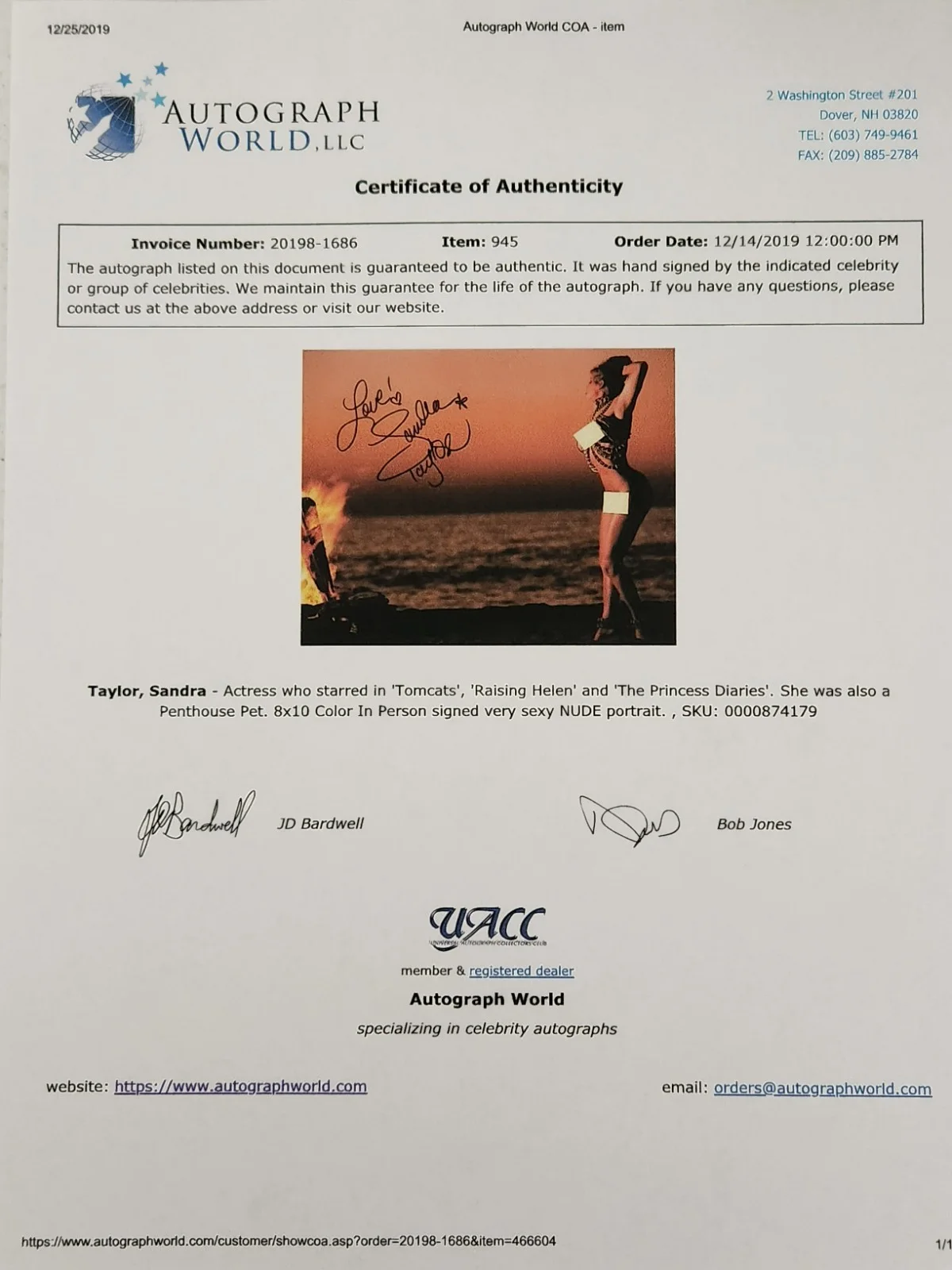 Sandra Taylor Signed Autographed 8x10" Photograph AW COA Penthouse Sexy Portrait, изображение 4