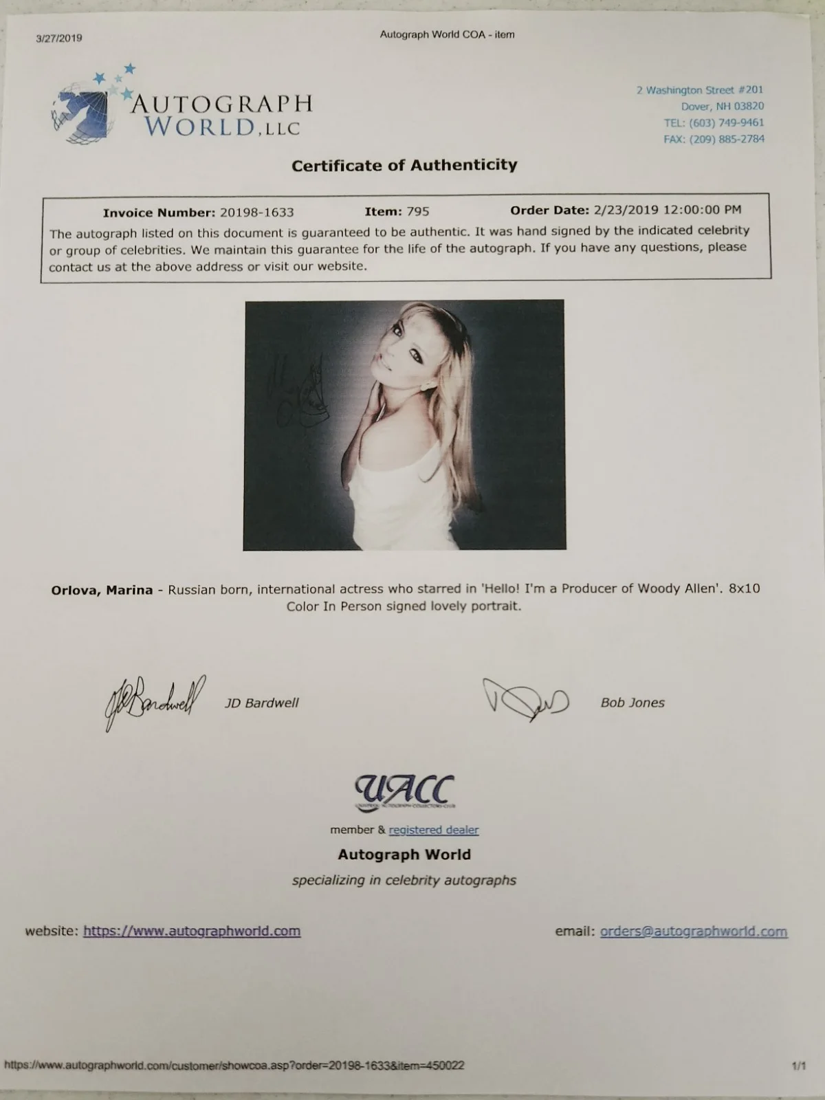 Marina Orlova Signed Autographed 8x10" Photograph AW COA Hello Sexy Portrait, изображение 4