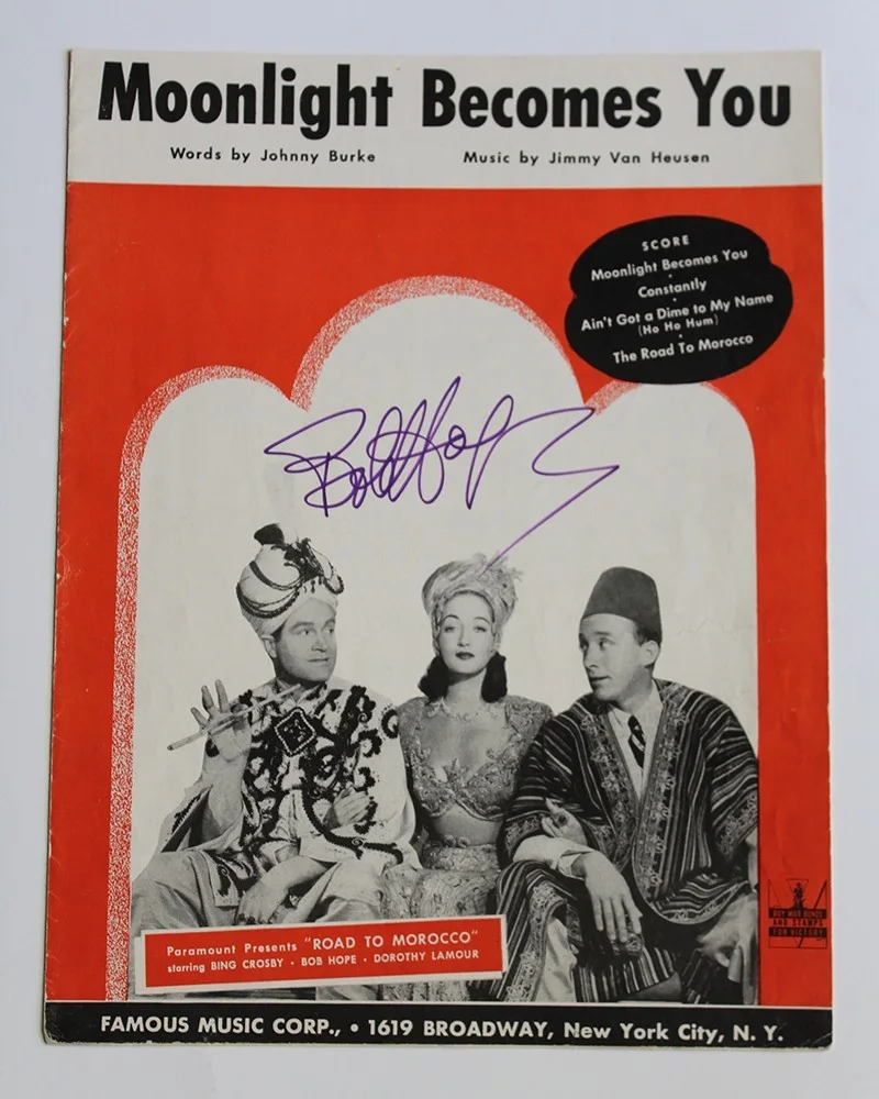Bob Hope — BOB HOPE - Autograph / Signed Vintage Sheet Music - "MOONLIGHT BECOMES YOU"