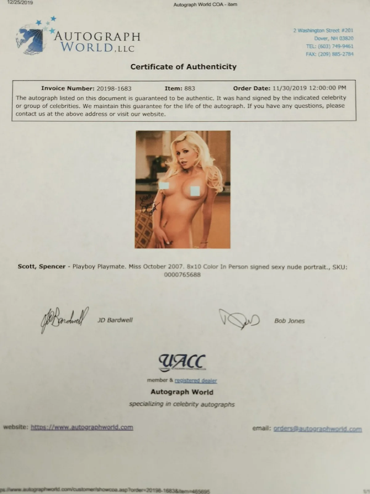 Spencer Scott Signed Autographed 8x10" Photograph AW COA Playboy Model, image 4