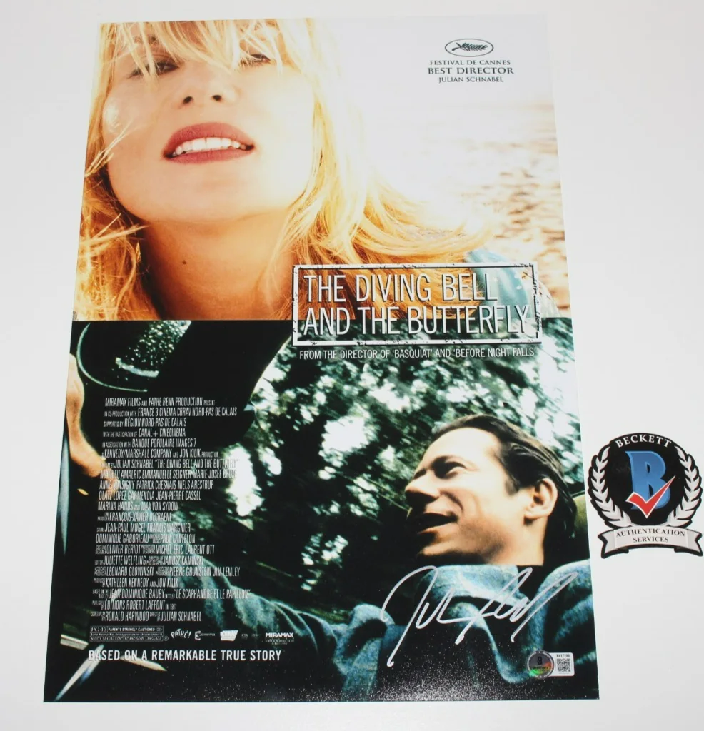JULIAN SCHNABEL SIGNED THE DIVING BELL AND BUTTERFLY 12x18 MOVIE POSTER BECKETT, изображение 3