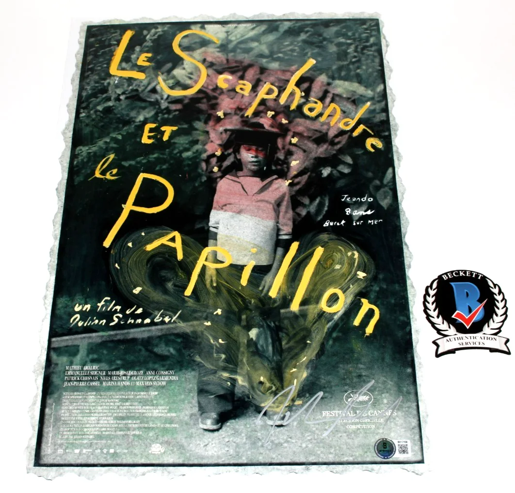 JULIAN SCHNABEL SIGNED THE DIVING BELL AND BUTTERFLY FRENCH MOVIE POSTER BECKETT, изображение 3