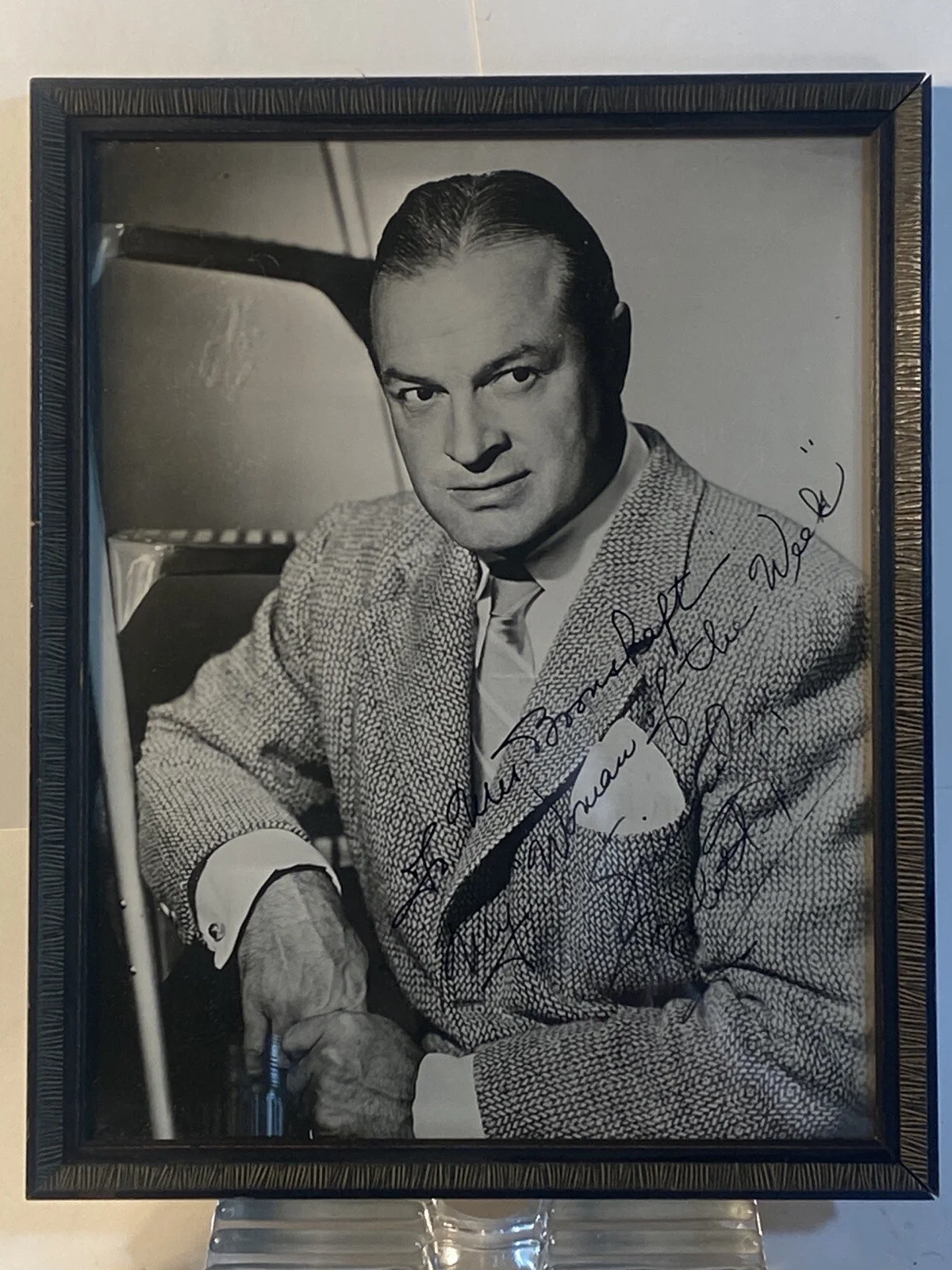Bob Hope — Signed Personalized Framed Photo Bob Hope 8 X 10” To “My woman of the week”