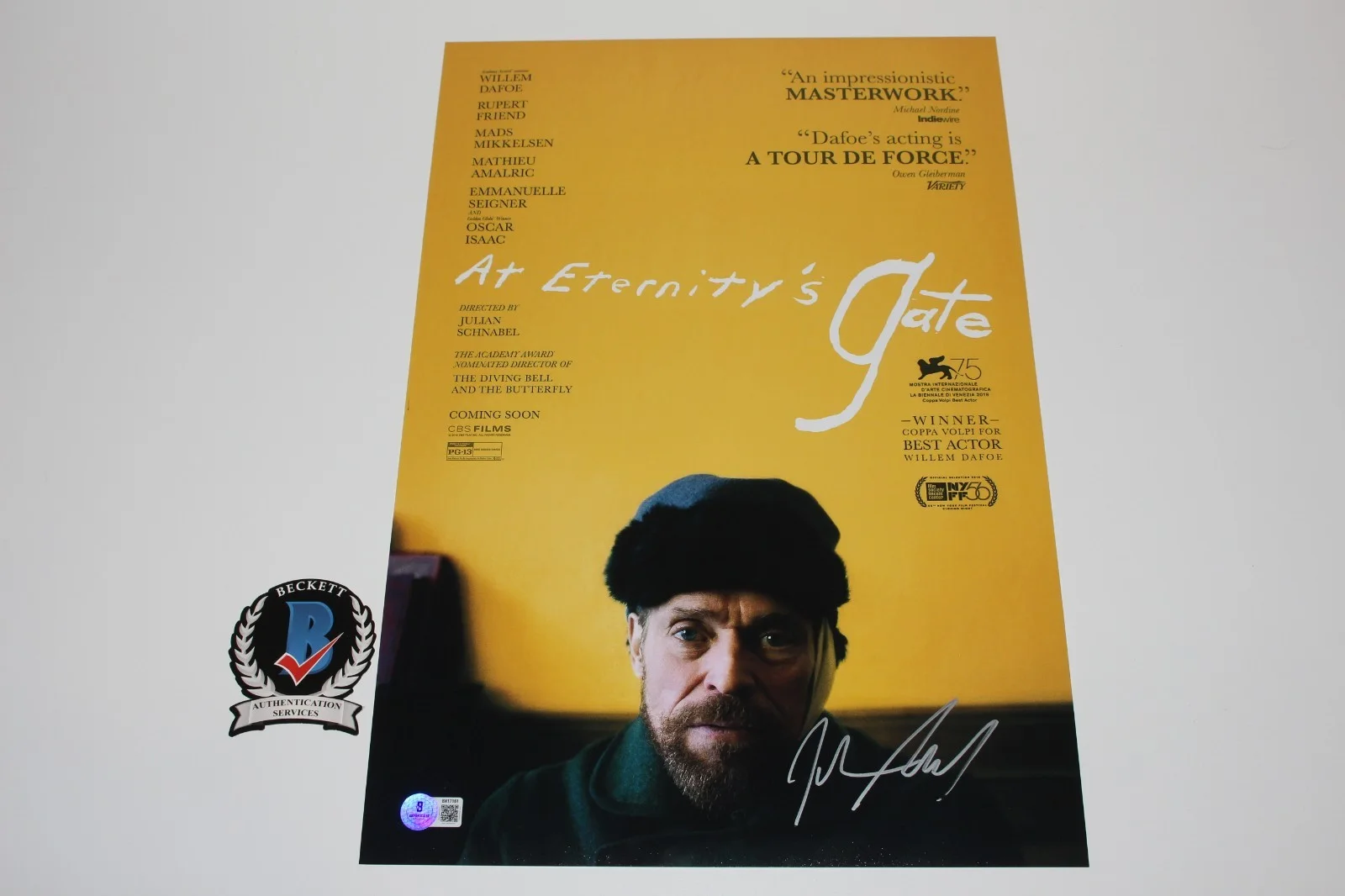 JULIAN SCHNABEL SIGNED 'AT ETERNITY'S GATE' 12x18 MOVIE POSTER BECKETT COA, изображение 3
