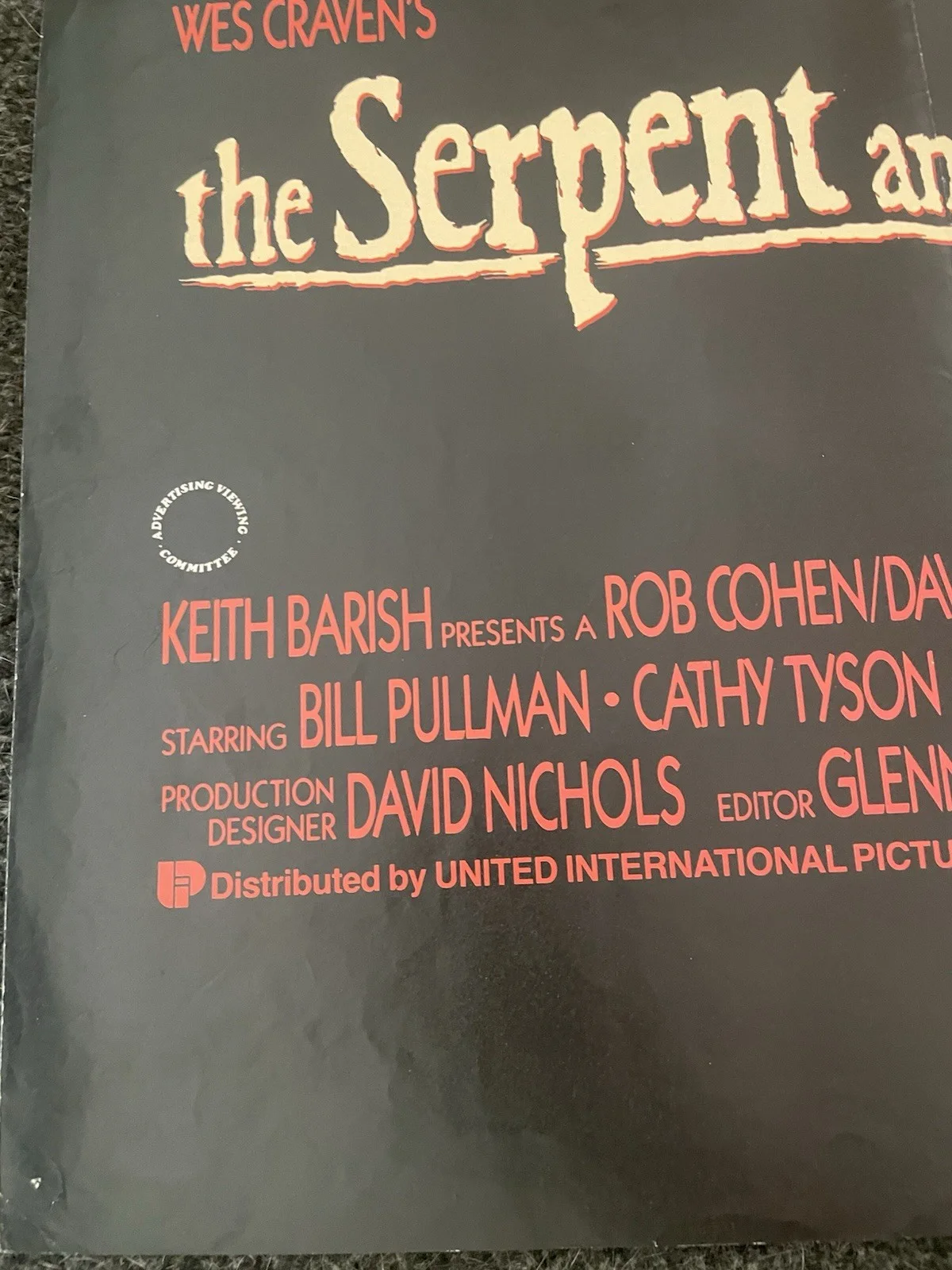 Serpent and the Rainbow ORIGINAL Quad Movie Poster 1988 Wes Craven Horror, image 4