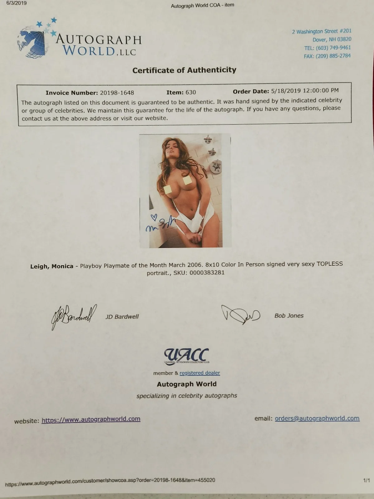 Monica Leigh Signed Autographed 8x10" Photograph AW COA Playboy March 2006 Sexy, image 4