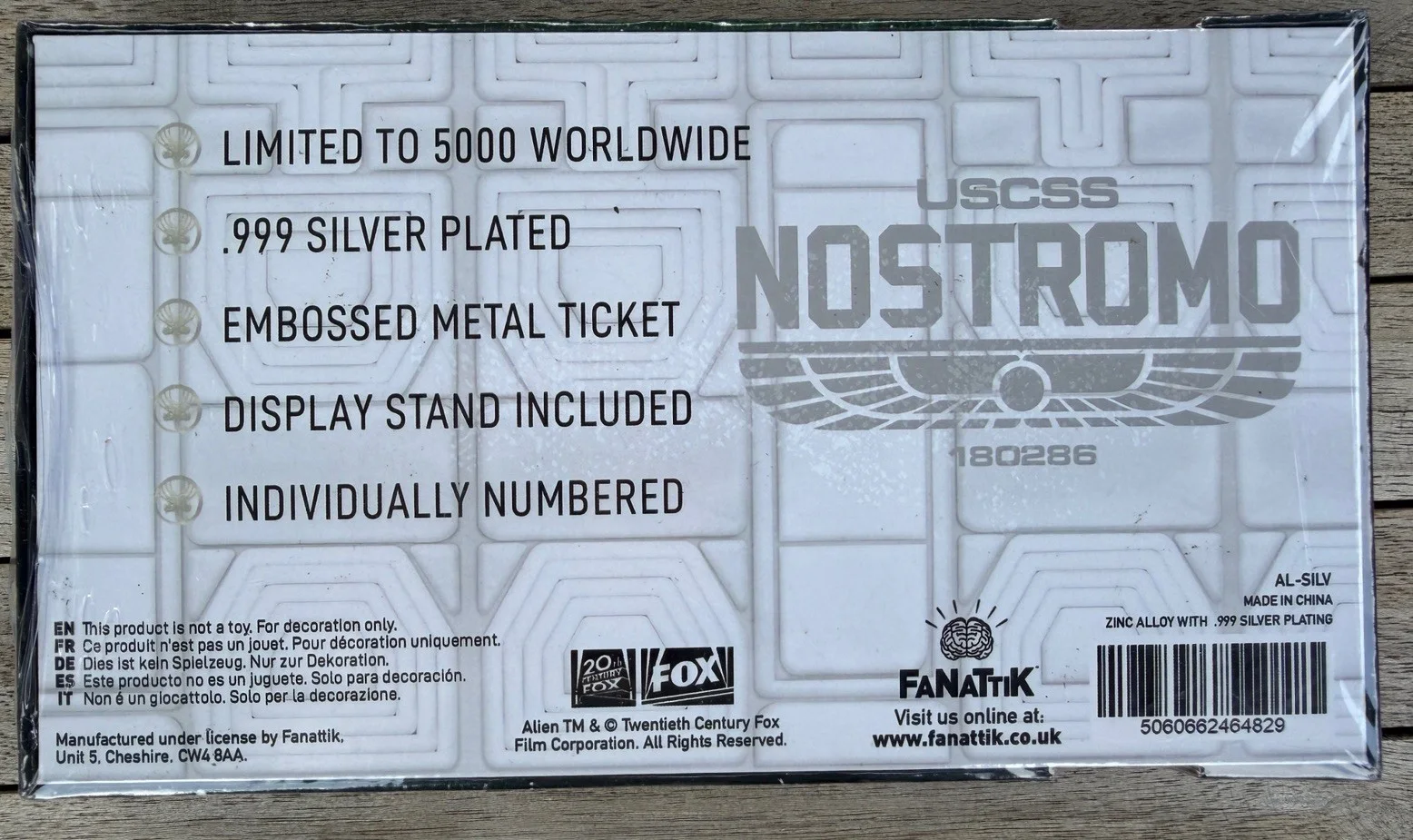 ALIEN LIMITED EDITION SILVER PLATED NOSTROMO BOARDING TICKET - NEW AND SEALED, изображение 2