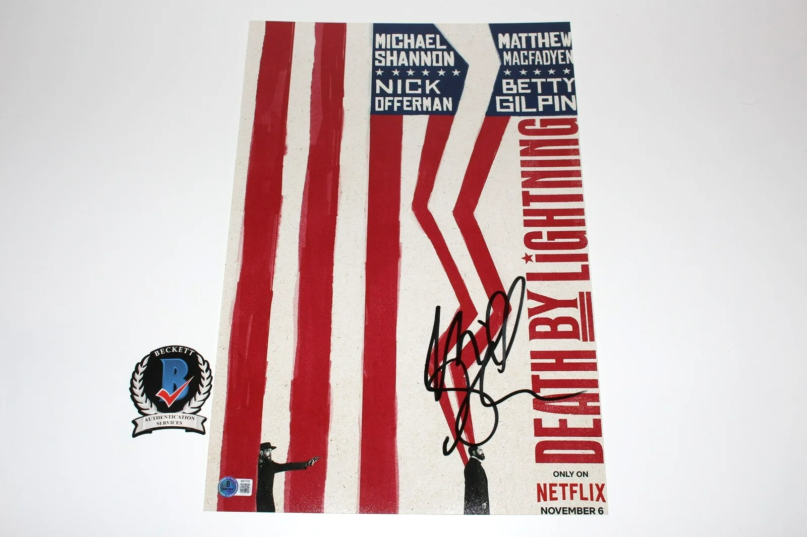 MICHAEL SHANNON SIGNED 'DEATH BY LIGHTNING' 12x18 SHOW SERIES POSTER BECKETT COA, image 2
