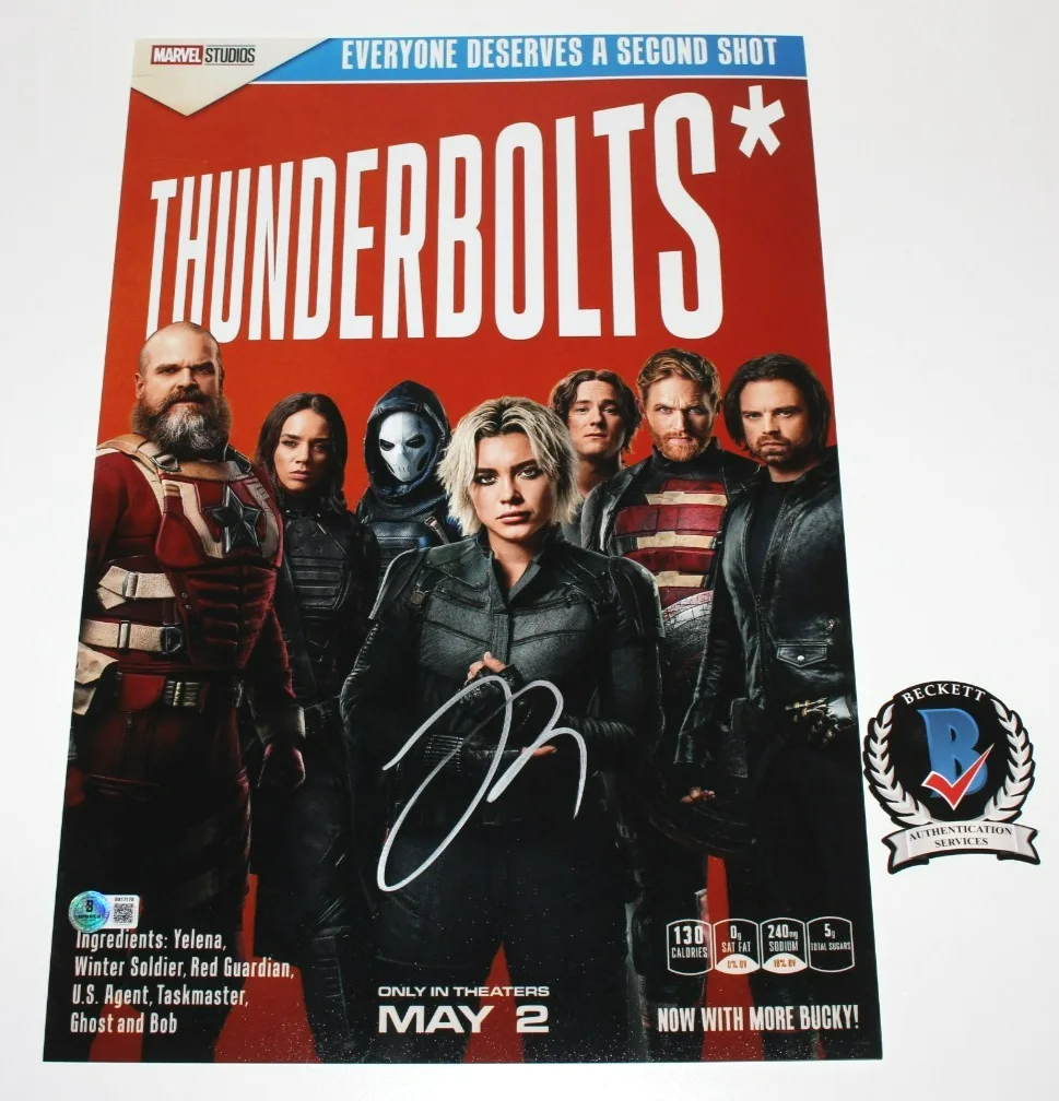 Lewis Pullman — LEWIS PULLMAN SENTRY SIGNED THUNDERBOLTS 12x18 MOVIE POSTER 1 AVENGERS BECKETT