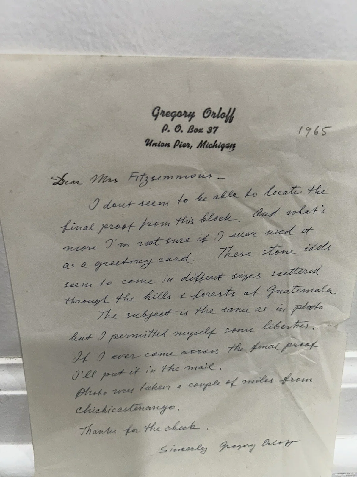 Gregory Orloff — Gregory Orloff Famous Chicago Artist Handwritten Signed Letter 1965 Look!!!, image 3