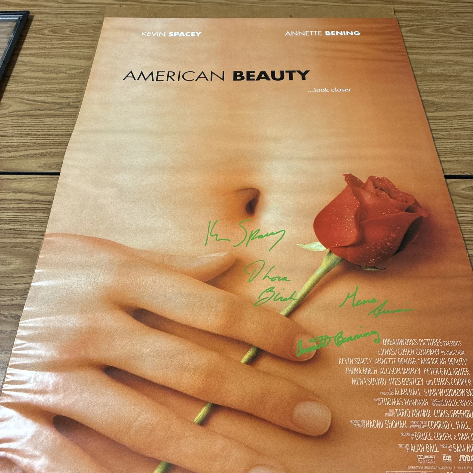 Signed Autograph AMERICAN BEAUTY 1999 Poster Benning/Spacey/Birch/Suvari, изображение 5