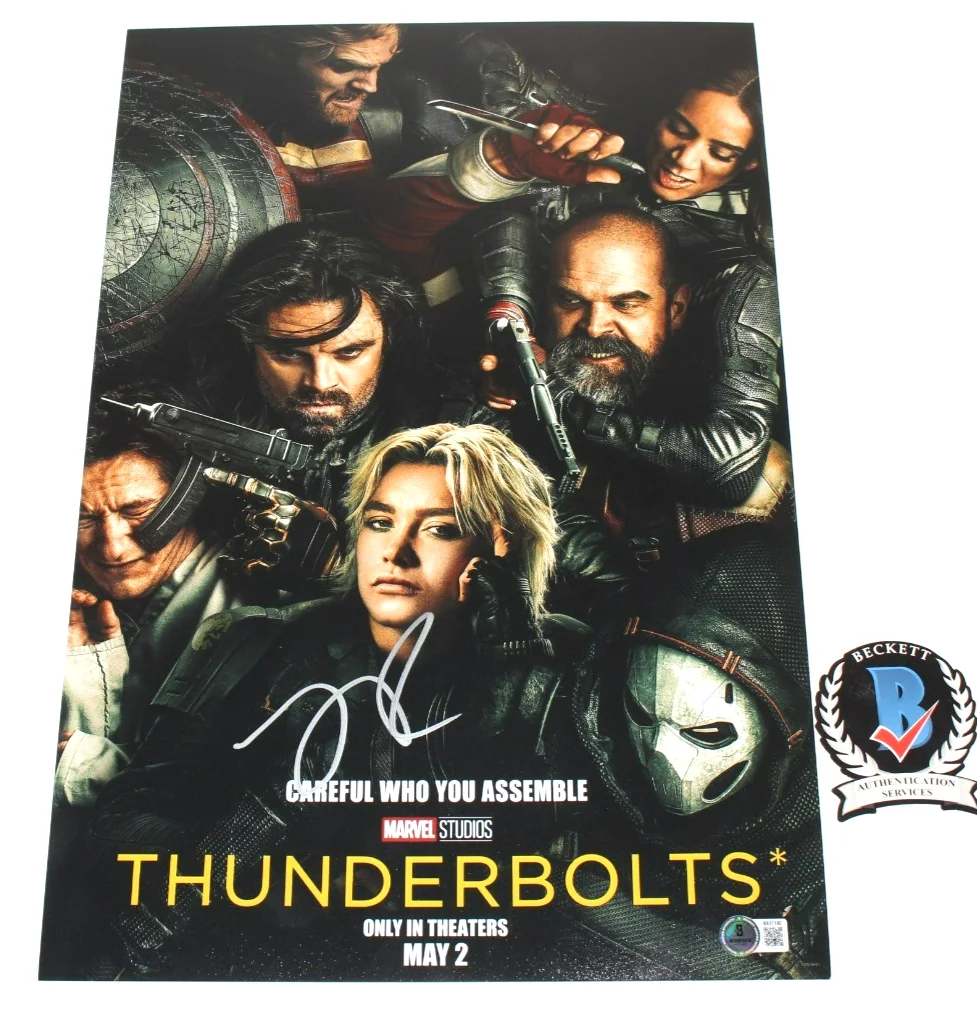 Lewis Pullman — LEWIS PULLMAN SENTRY SIGNED THUNDERBOLTS 12x18 MOVIE POSTER BECKETT COA AVENGERS