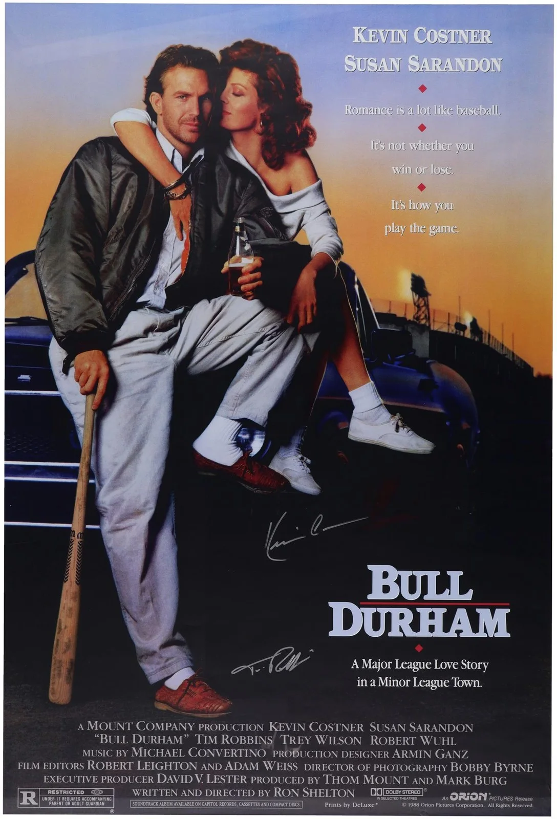 Tim Robbins — Kevin Costner and Tim Robbins Bull Durham Autographed 27" x 40" Movie Poster