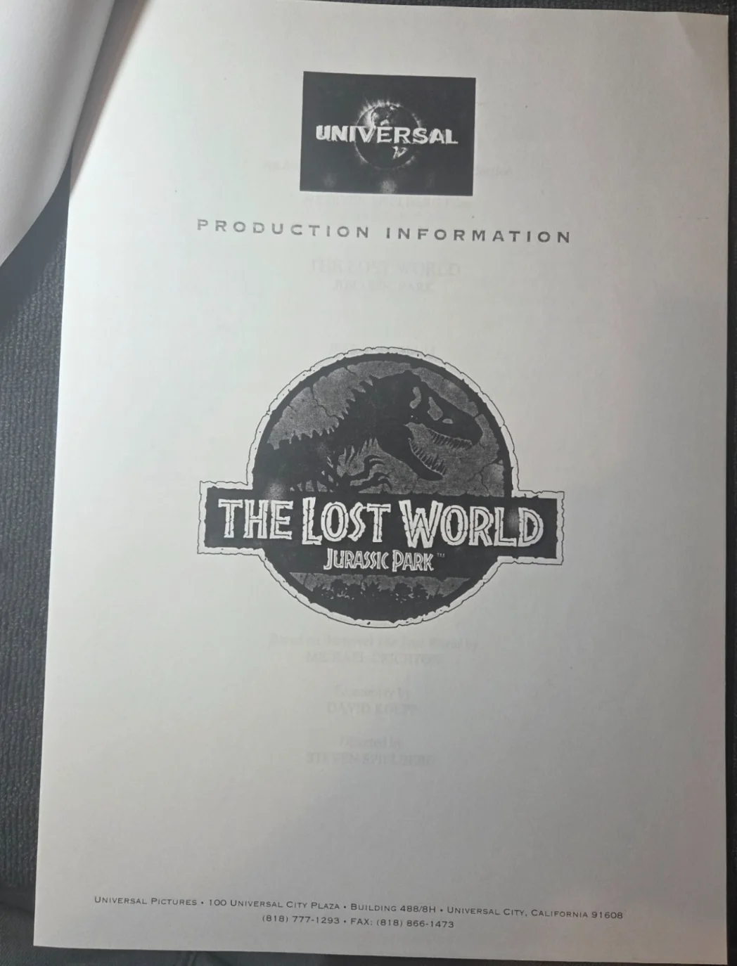 Jurassic Park, The Lost World. 4 Photos, cast list and production notes . Lot3, изображение 2