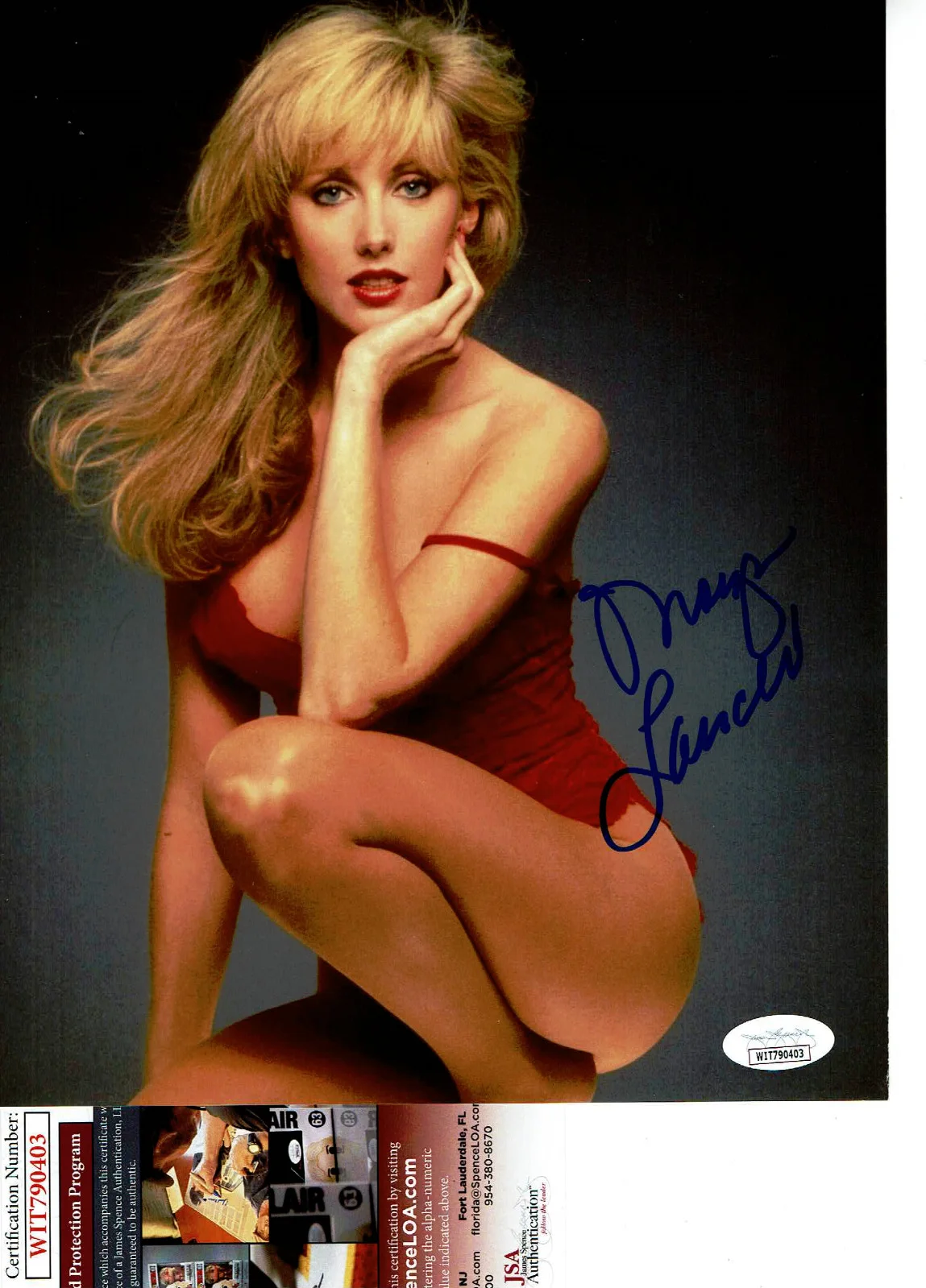 Morgan Fairchild — Morgan Fairchild autographed 8x10 sexy Red outfit photo JSA Certified