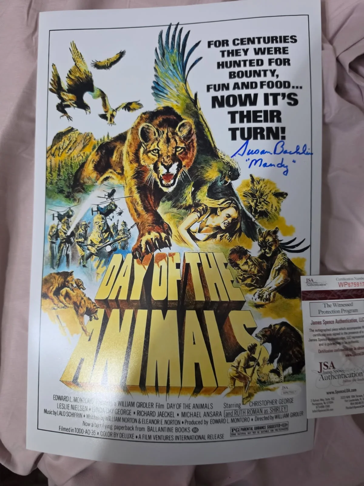 Jaws 1st victim — Day of the Animals autographed 11x17 photo by Jaws 1st victim JSA Certified
