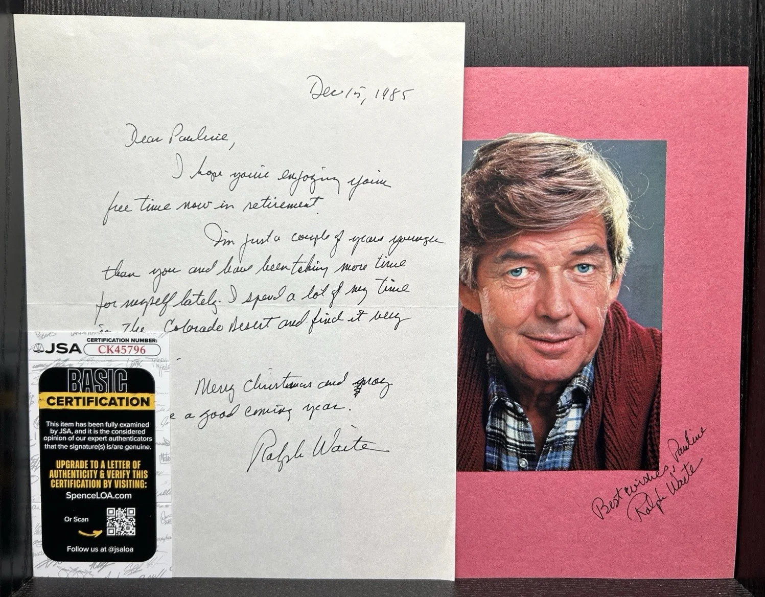 Ralph Waite — RALPH WAITE VINTAGE SIGNED LETTER & PAPER Original Autograph JSA COA The Waltons