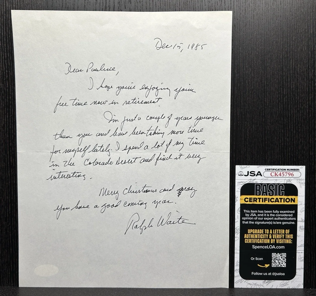 Ralph Waite — RALPH WAITE VINTAGE SIGNED LETTER & PAPER Original Autograph JSA COA The Waltons, изображение 2