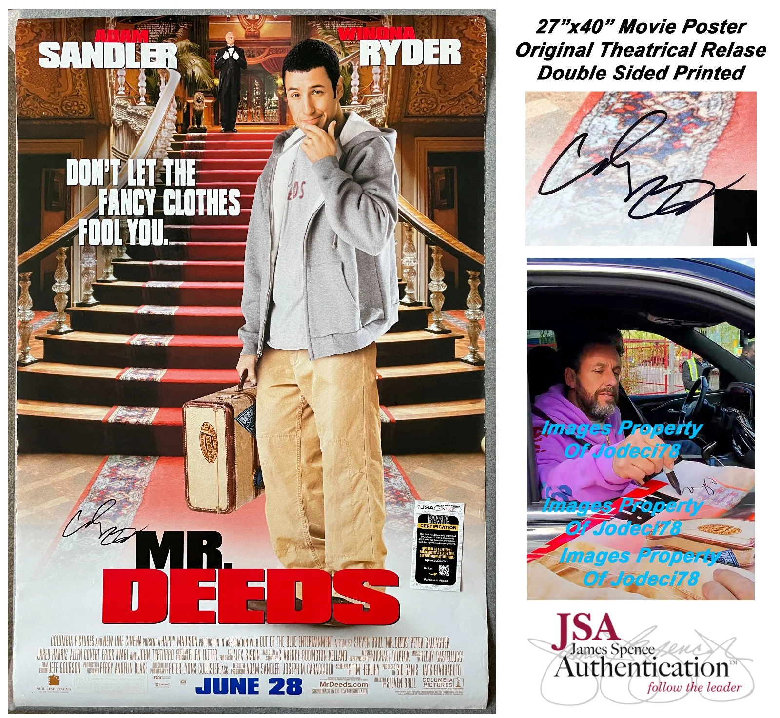 Kurt Russell — Adam Sandler Signed MR DEEDS Original 27x40 Movie Poster EXACT Proof JSA