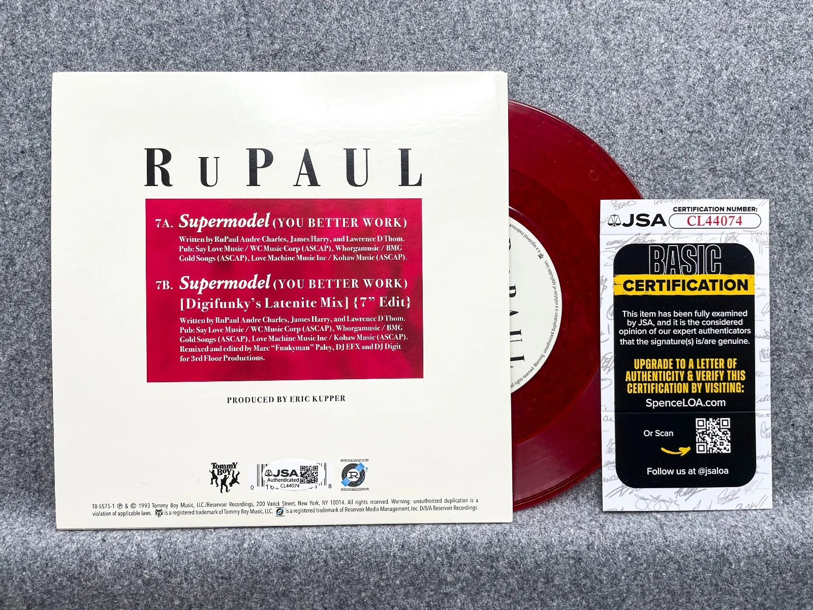 RuPaul Charles Signed SUPERMODEL (YOU BETTER WORK) 7" Red Vinyl Single JSA COA A, image 3