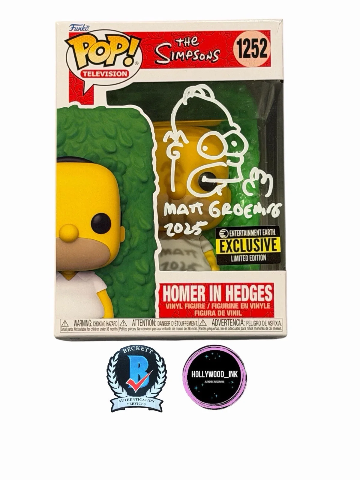 Matt Groening — MATT GROENING SIGNED HOMER IN HEDGES FUNKO AUTOGRAPH+SKETCH BECKETT AE51228, изображение 2