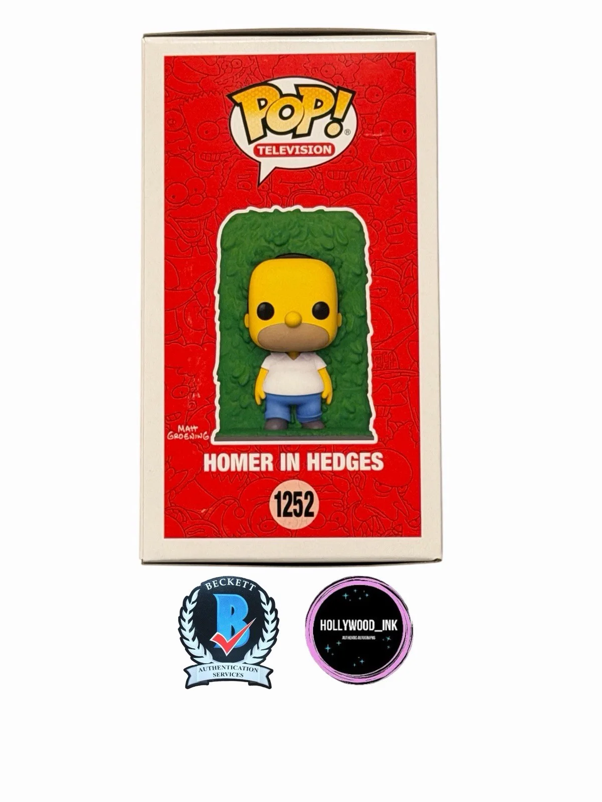 Matt Groening — MATT GROENING SIGNED HOMER IN HEDGES FUNKO AUTOGRAPH+SKETCH BECKETT AE51228, изображение 4
